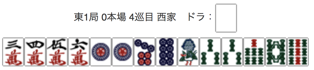 East 1, 0 Honba, 4th Turn, Seat Wind: West, Dora: Haku