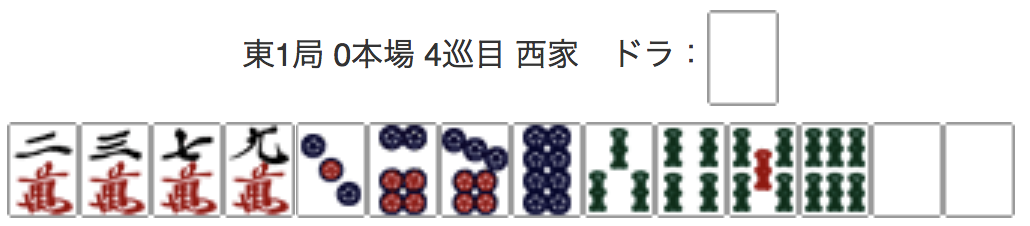 East 1, 0 Honba, 4th Turn, Seat Wind: West, Dora: Haku