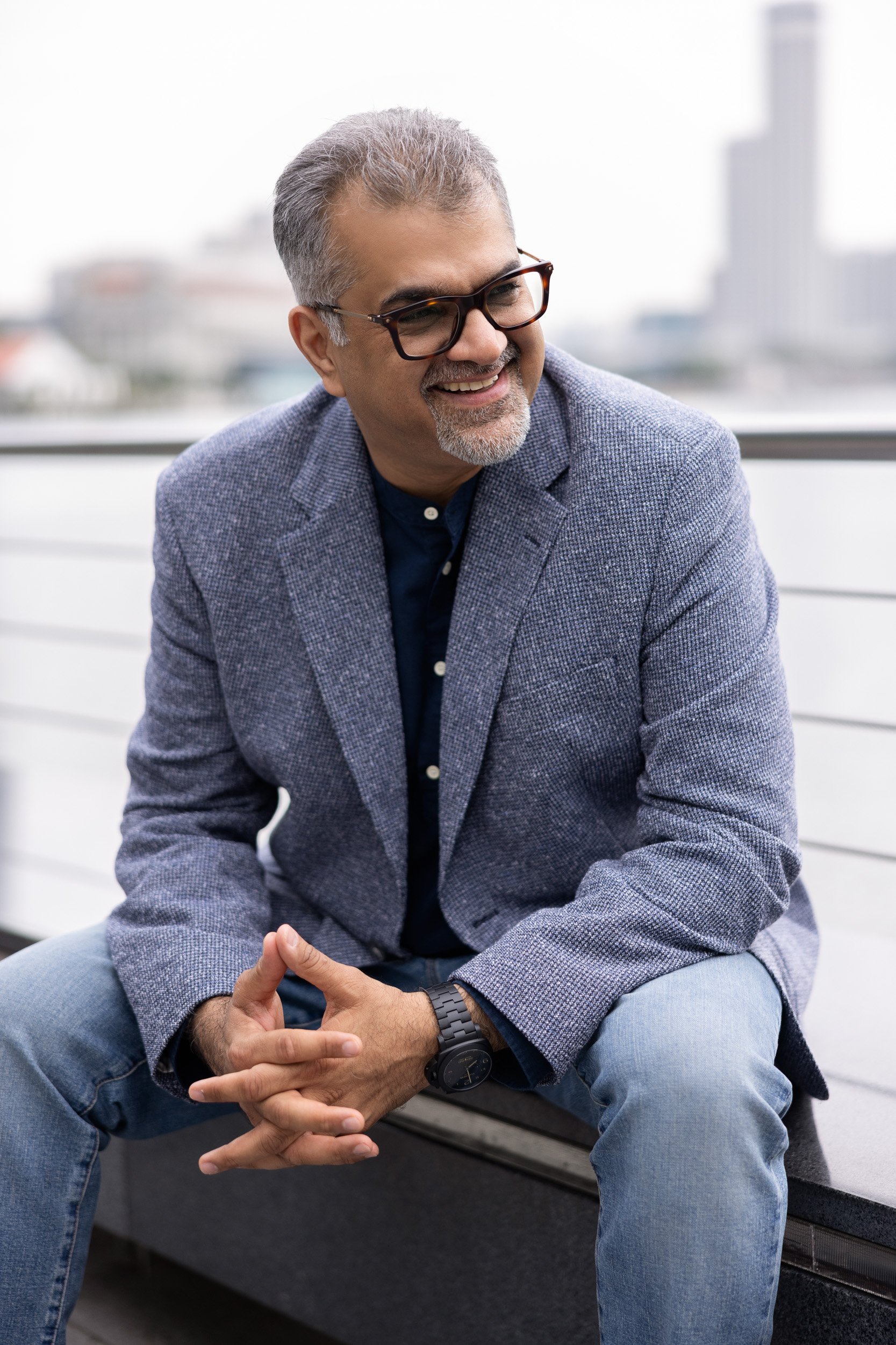 Casual Business Portrait Outdoors Sitting Down