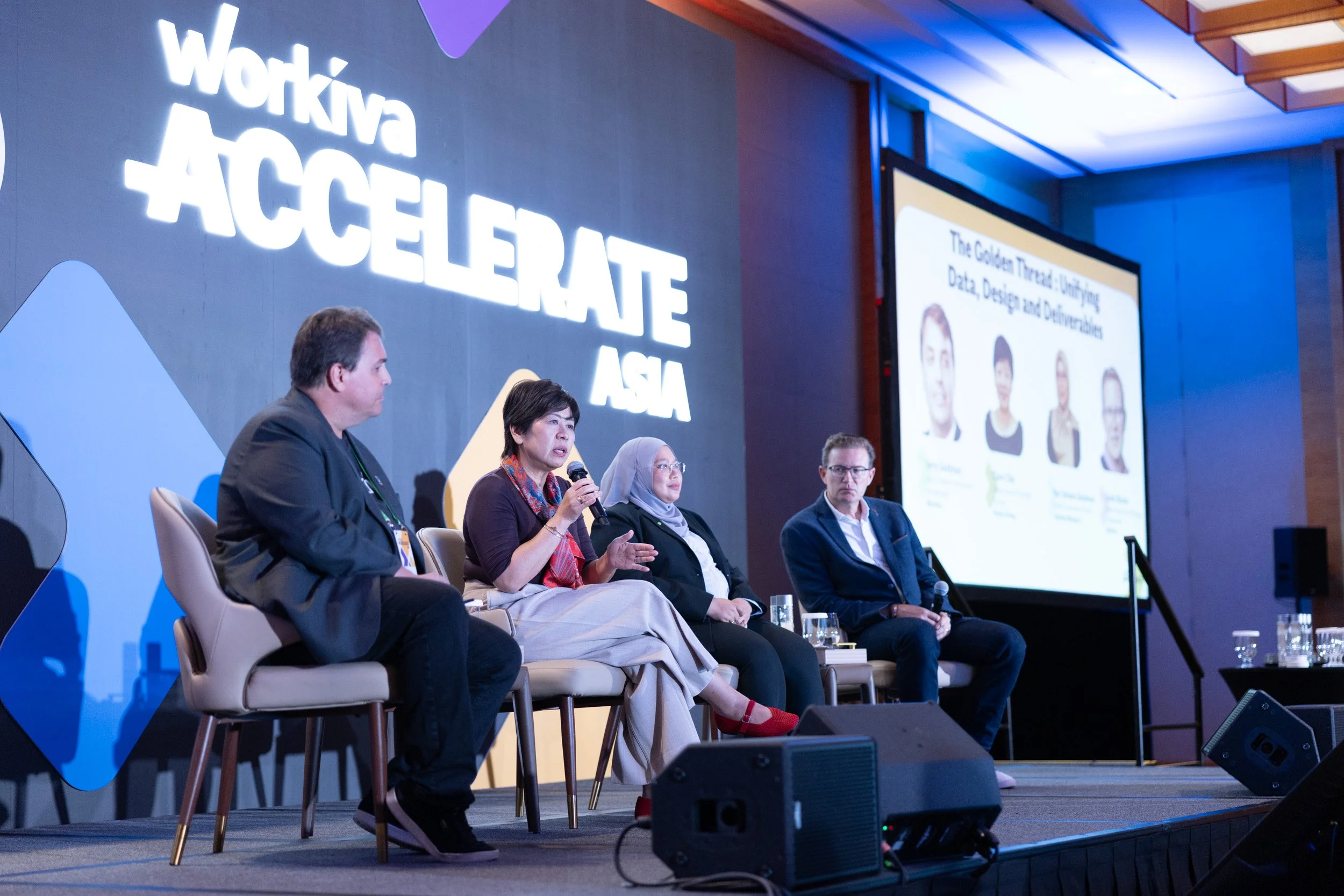  Speaker Clare Chin delivering a presentation during the Workiva Accelerate Asia conference. 