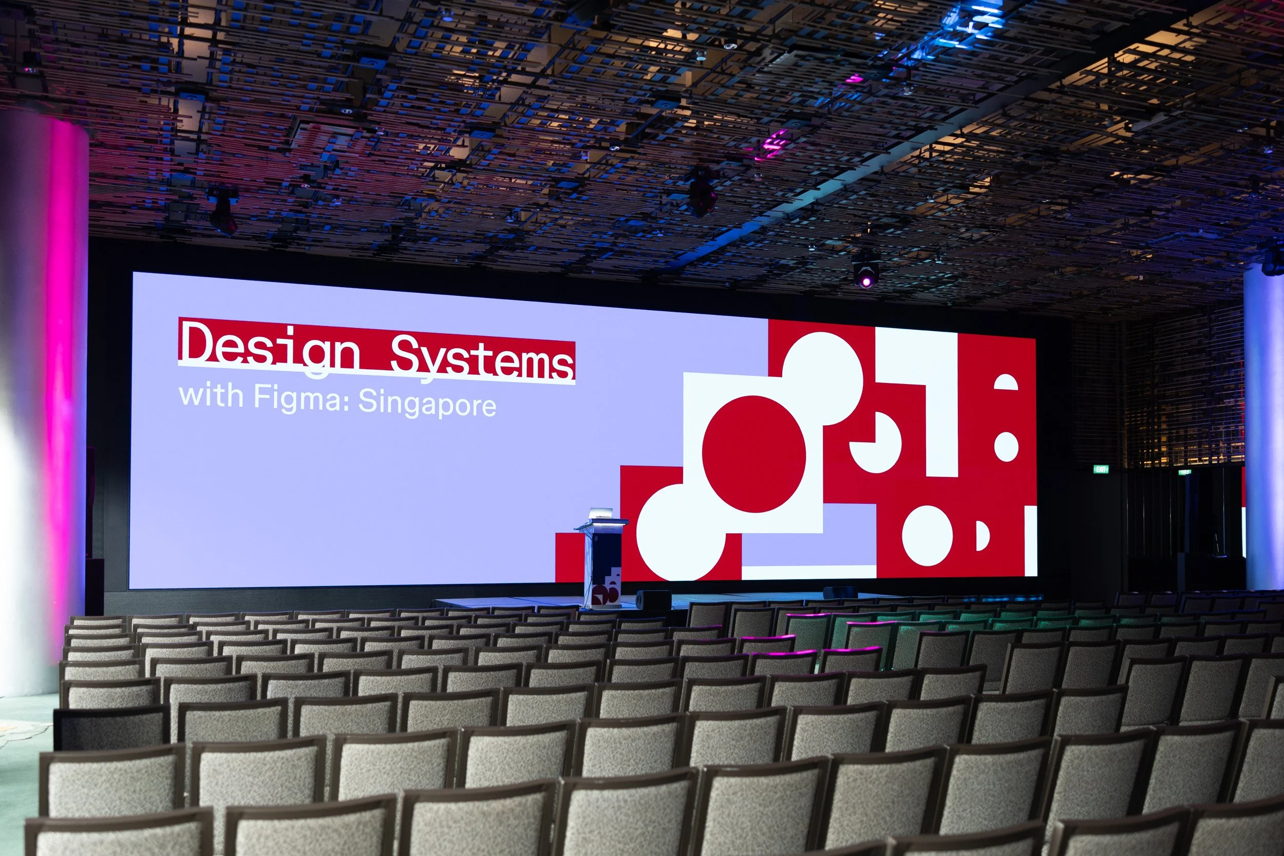  Empty stage setup and seating arrangement for Design Systems with Figma in William Ballroom. 