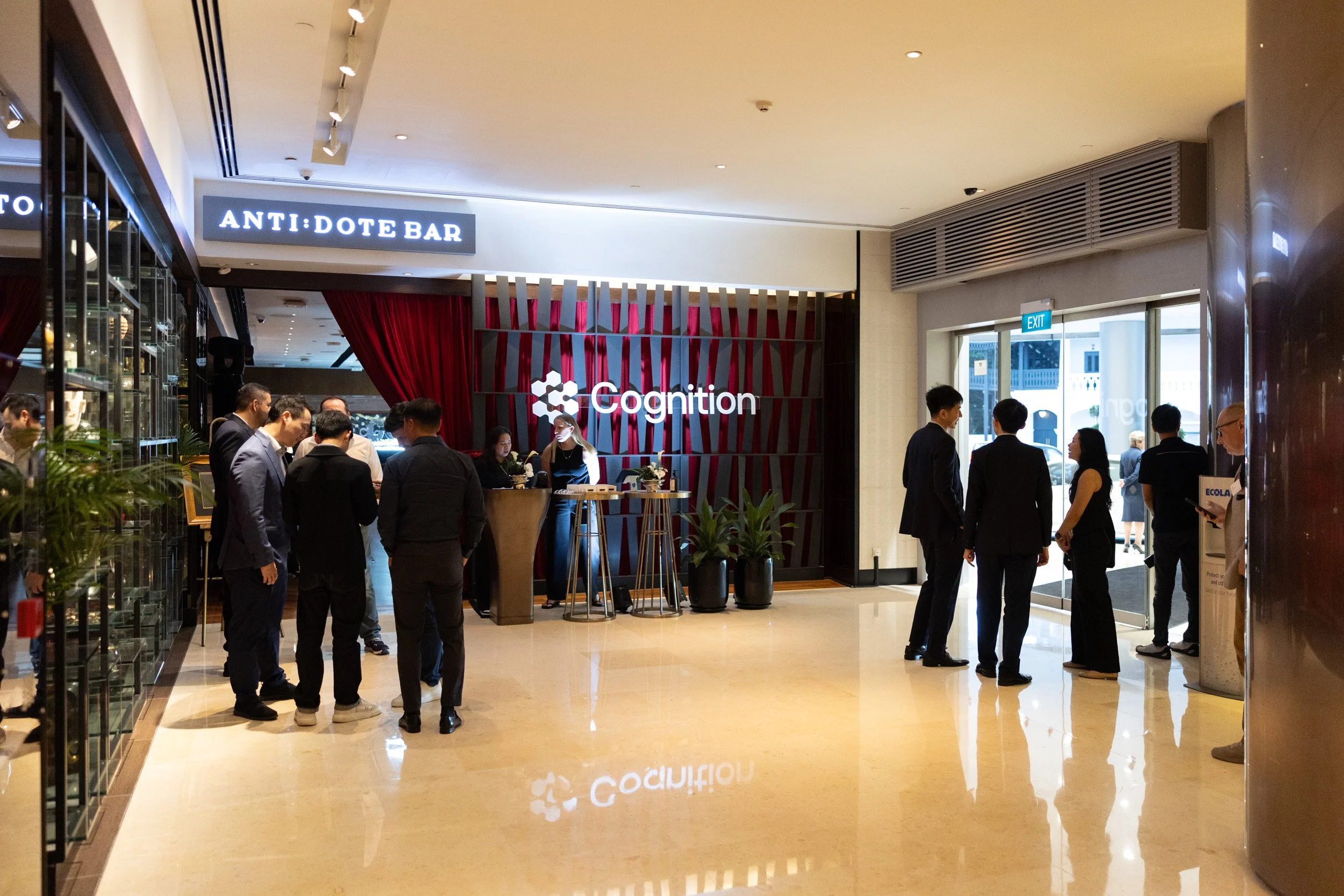  Exterior view of guests arriving at Anti:Dote bar for the Cognition evening cocktail reception. 