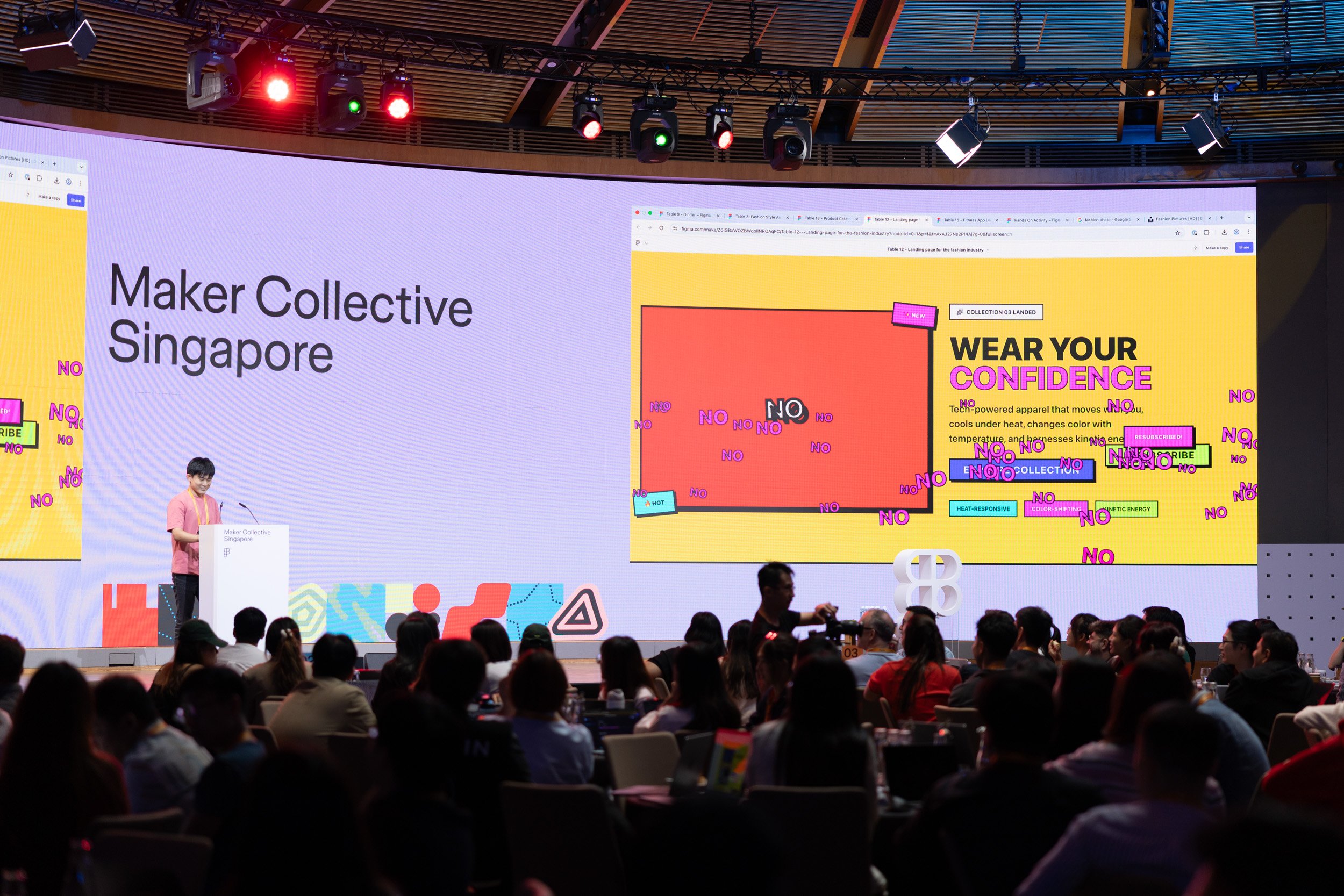  Designer presenting user interface workflows created in Figma to fellow event participants. 
