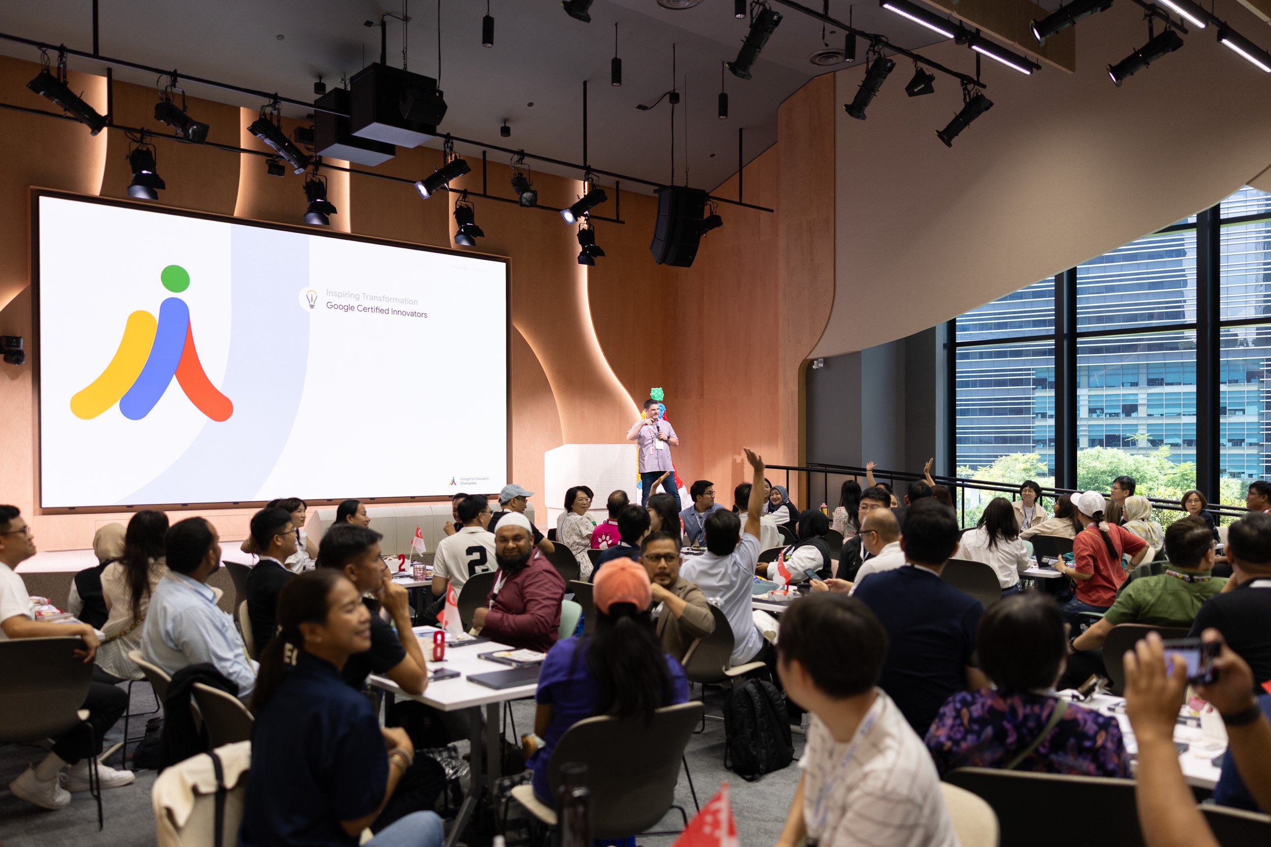  Stage view of Jim Sill presenting Google for Education initiatives to attendees. 