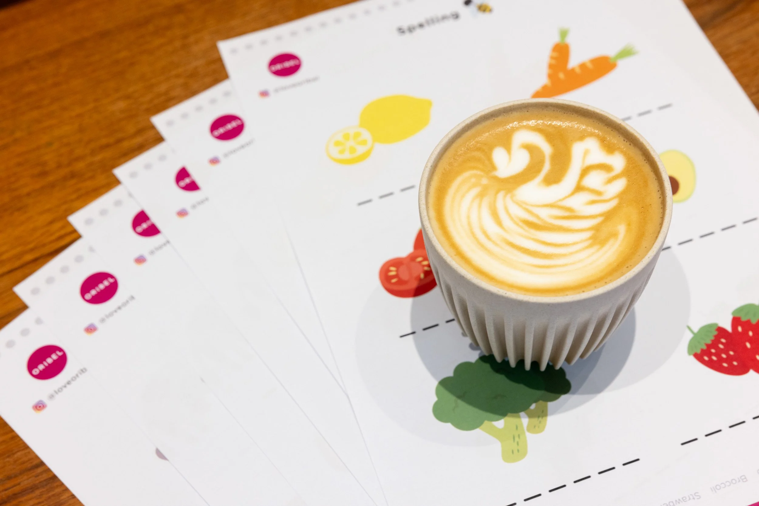  Latte art coffee served. 