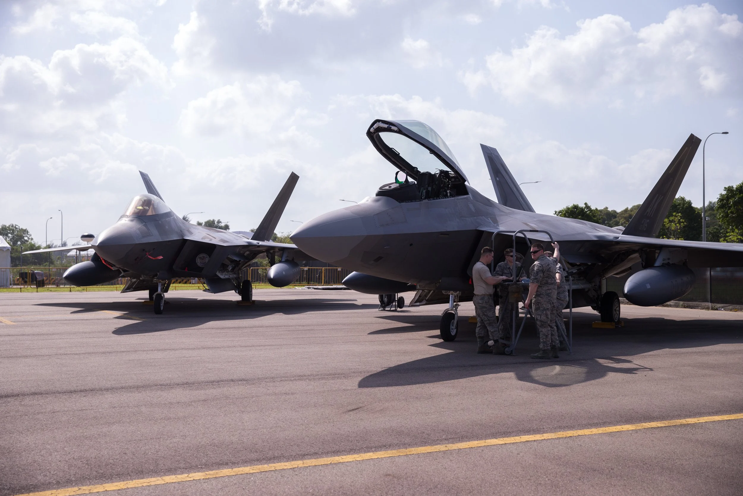  Two U.S. Air Force F-35B Lightning II fighter jets on static display at Changi Exhibition Centre. 