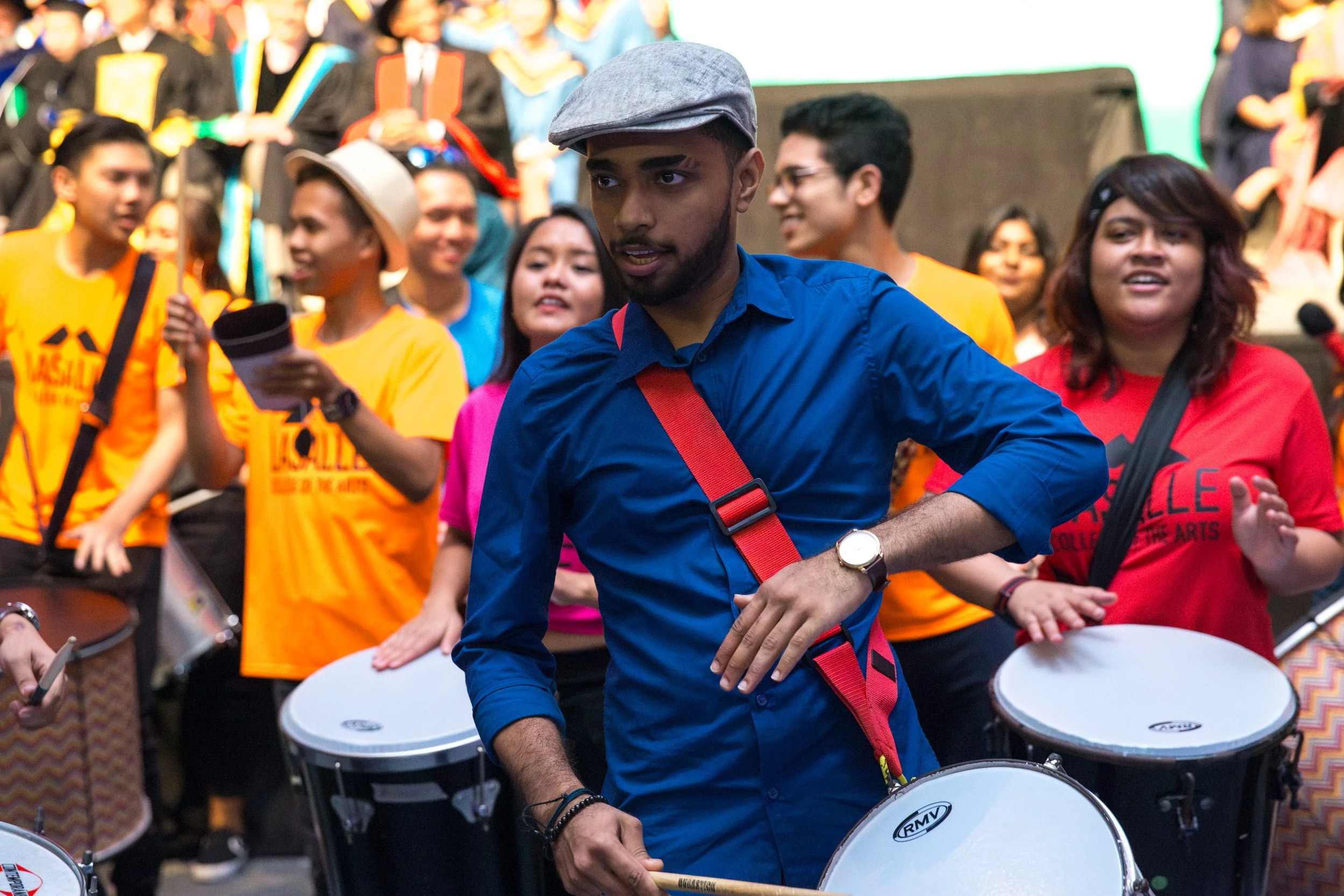  Drummer performing live music during the VIP recessional at the LASALLE Convocation Ceremony. 