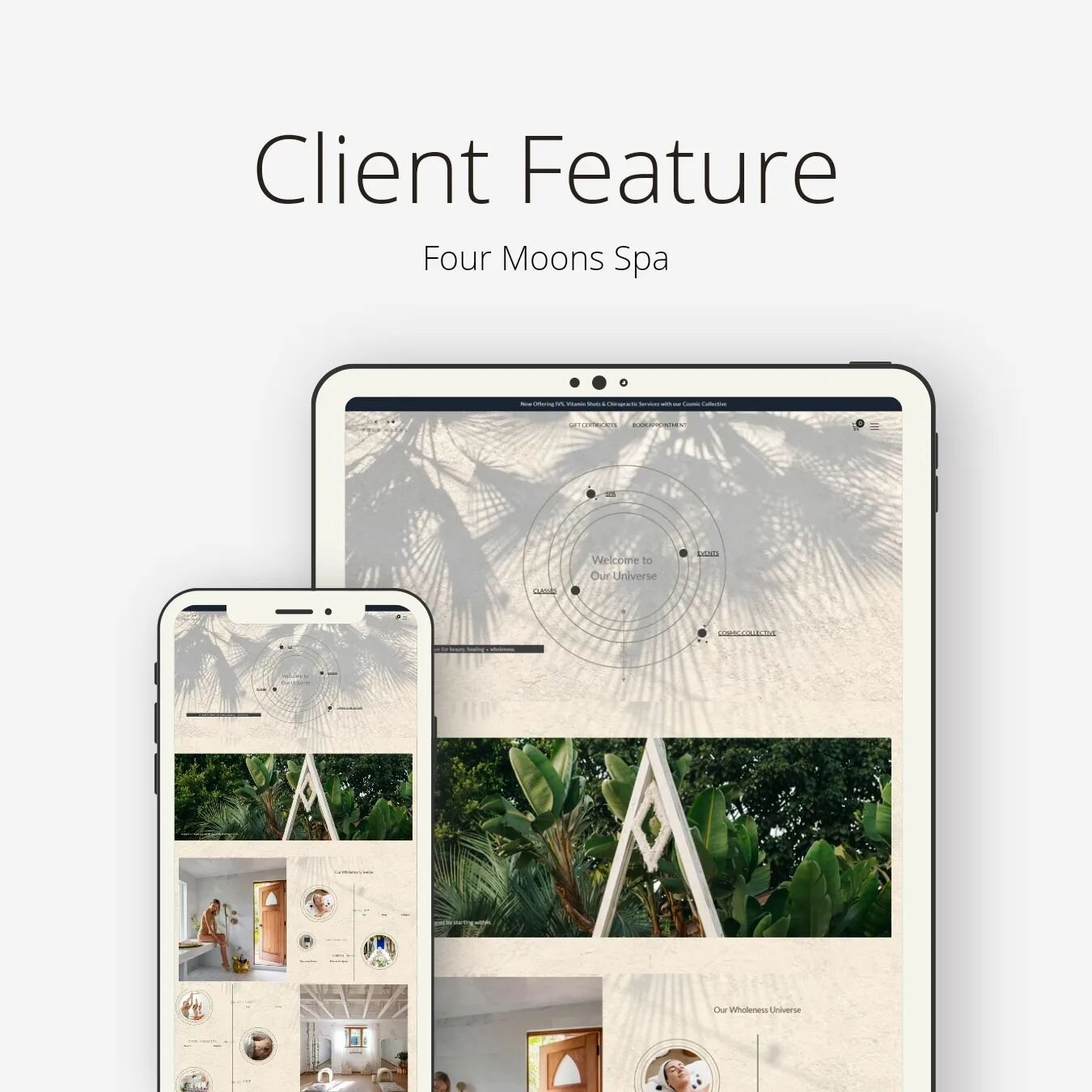 @fourmoonsspa is a beautiful wellness retreat space in Encinitas, California who contacted me last year for a website revamp! We moved them to Shopify for all of its advanced tools and available apps, and built a full custom website from the ground u