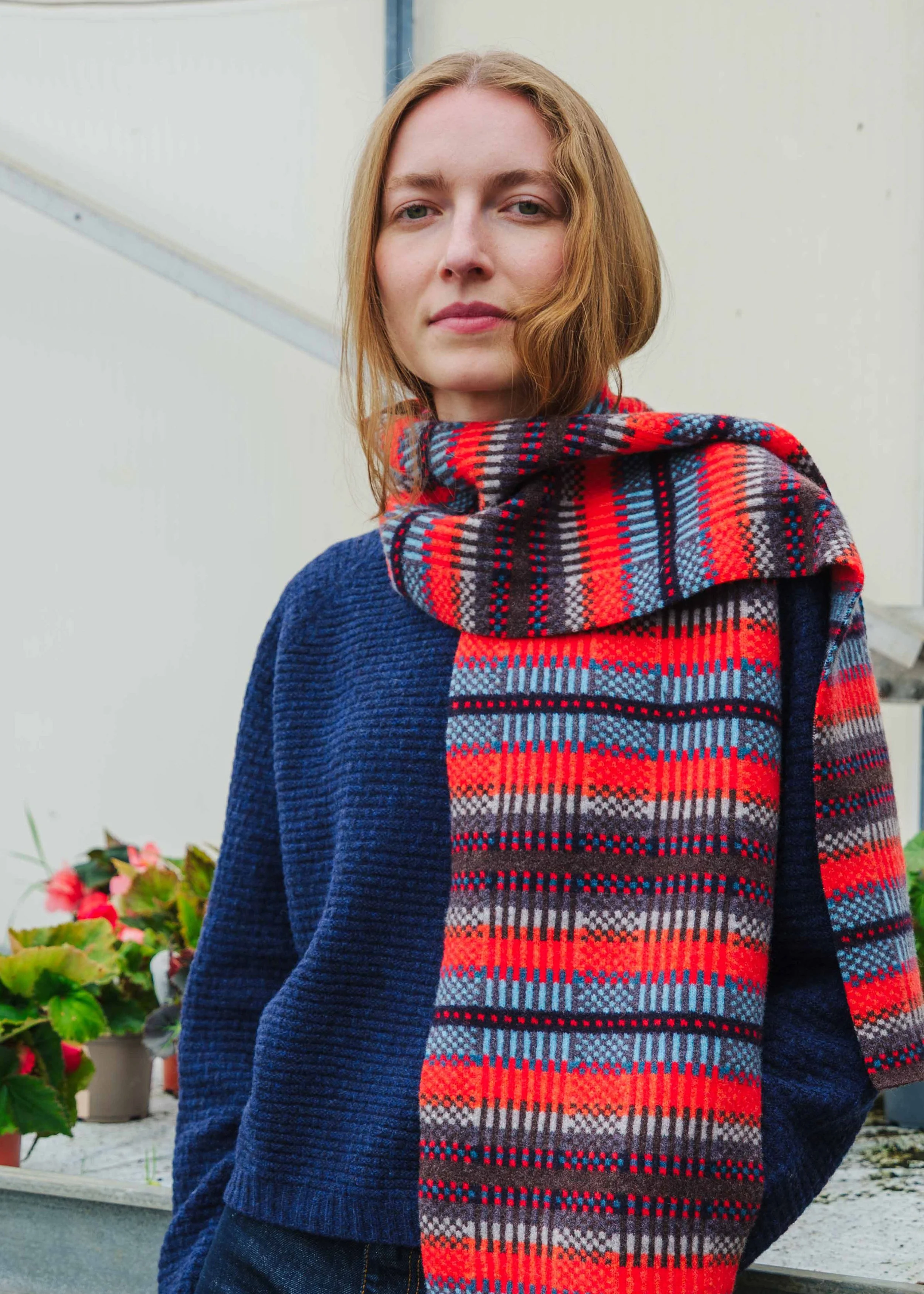 Modern Tartan Scarf in Winter Beach