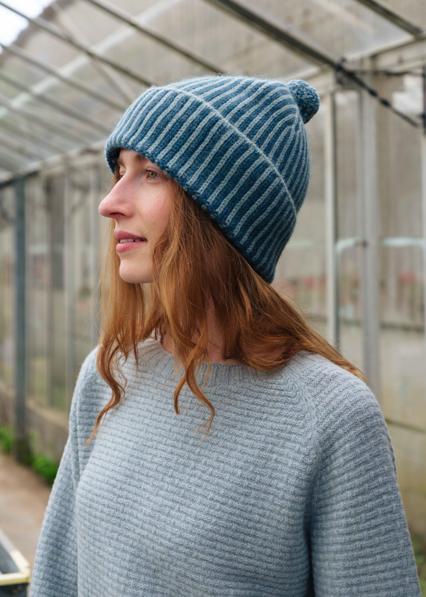 Angora Stripe Beanie in Forest