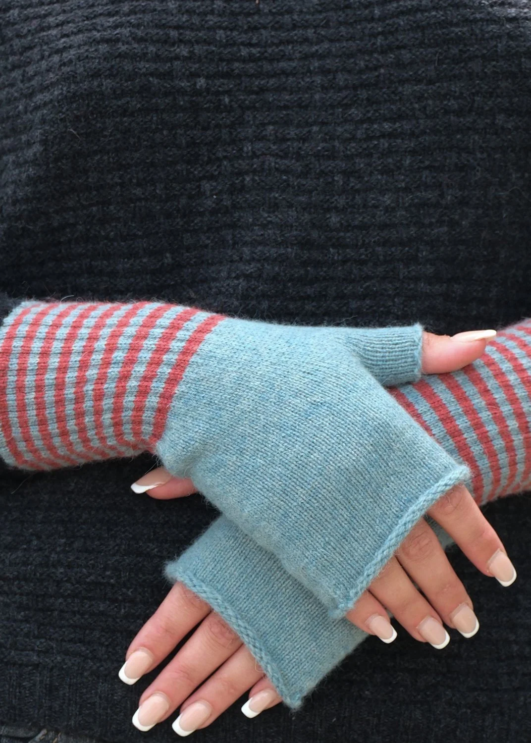 Angora Fingerless Mittens in Mint and Rust