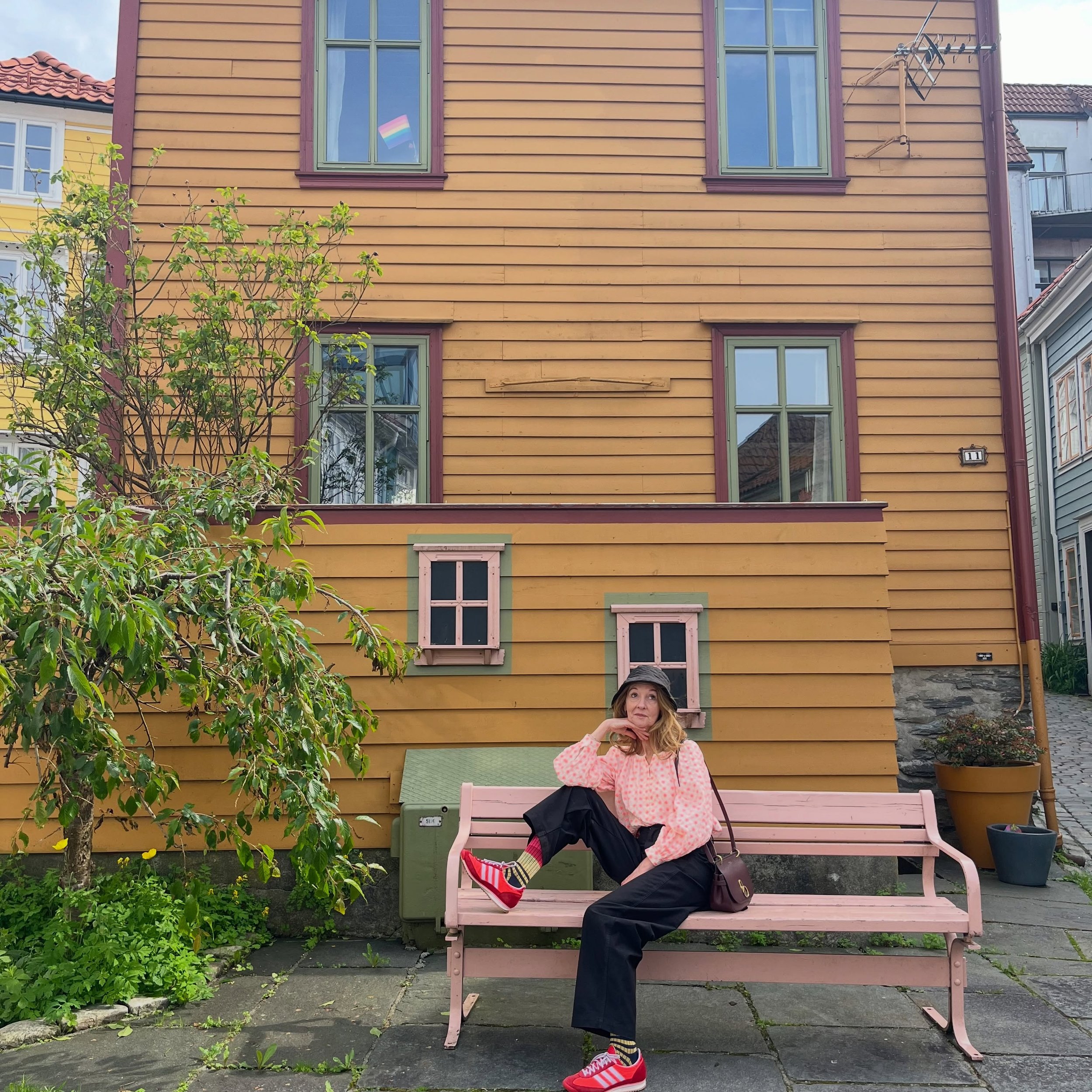Arrived at Bergen - camouflaged among the lovely painted wooden houses ! Travel and colour makes me happy - so in a slightly jumbled order here&rsquo;s Bergen , the many boat bus and train rides to get here from Oslo through the Fjords and over mount