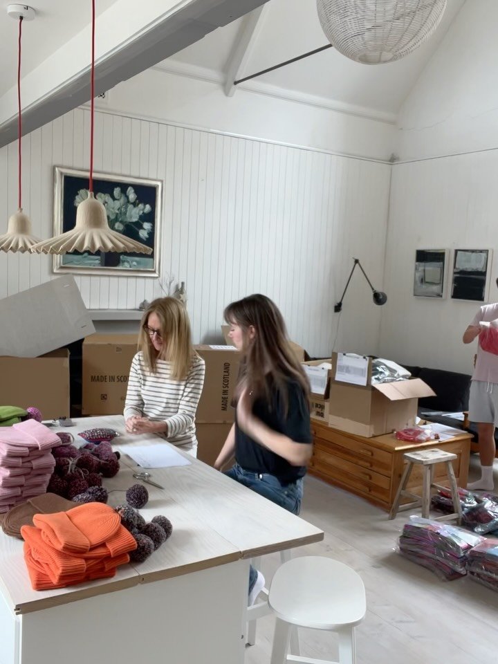 This is what I&rsquo;m doing 
showing my niece to sew Pom Poms of course ! It&rsquo;s been a busy few weeks surrounded by boxes - unpacking , checking , sorting , distributing , repacking and then the sending out begins . But first quite a bit of &ls