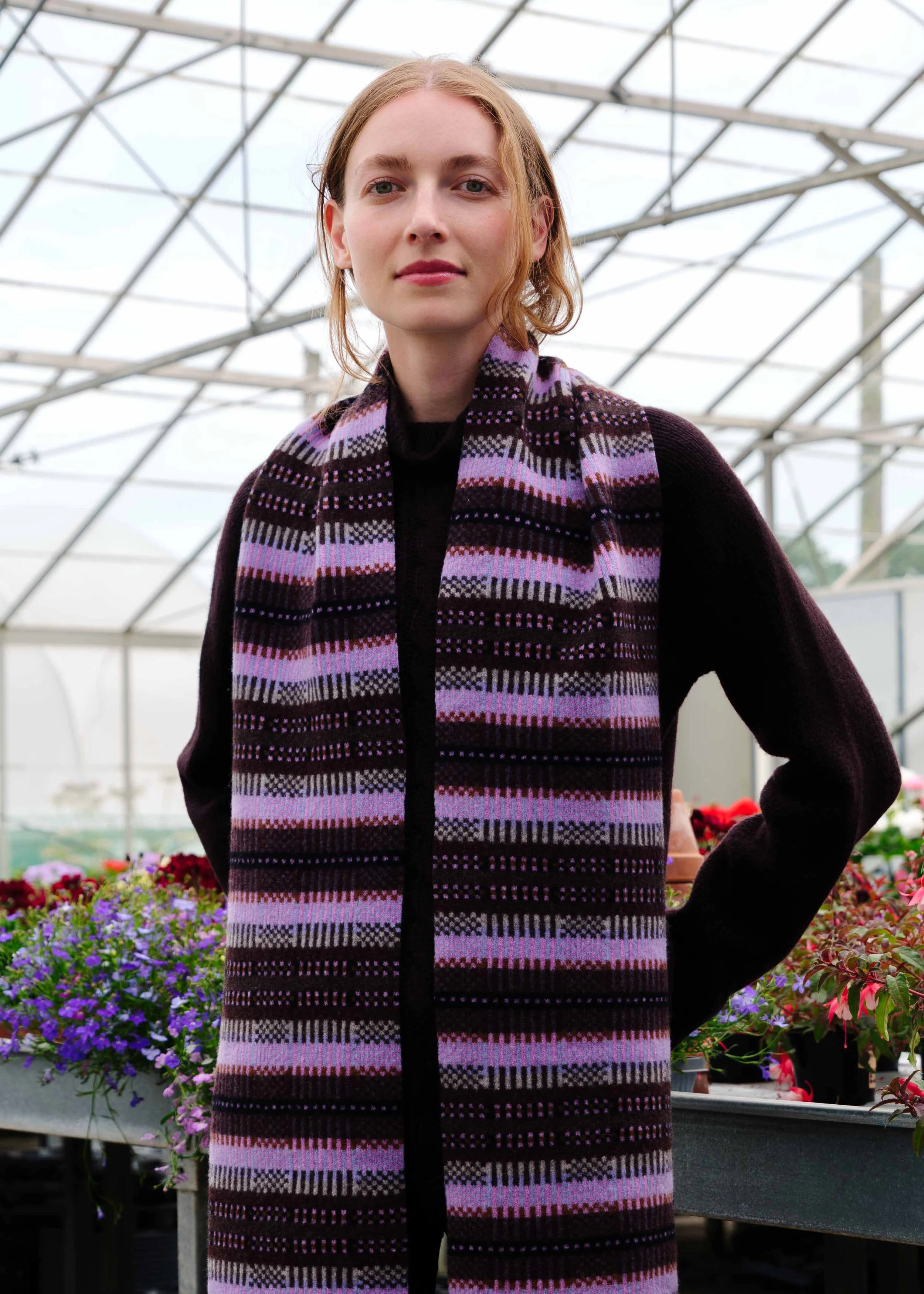 Modern Tartan Scarf in Moorland