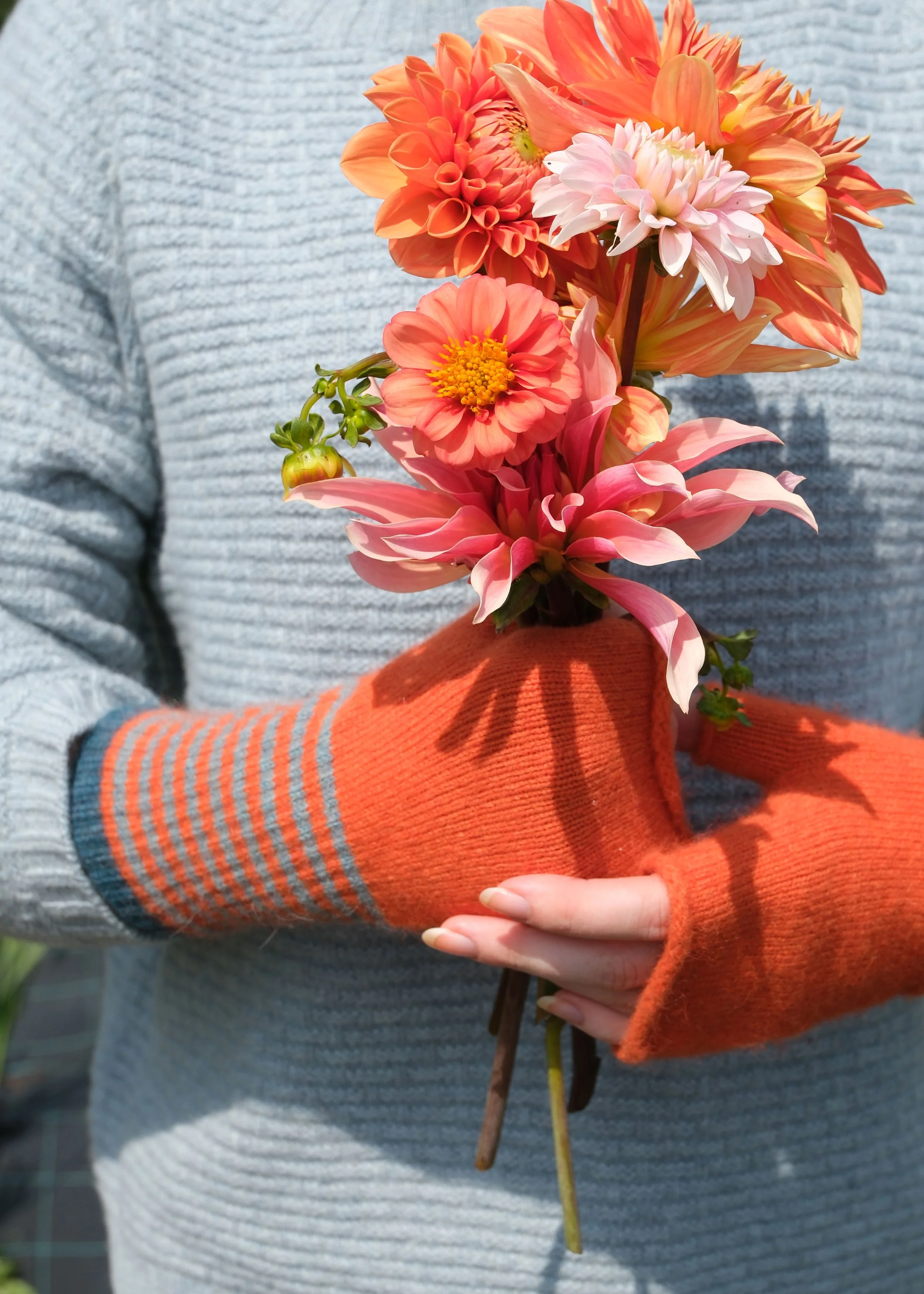 Angora Fingerless Mittens in Jaffa and Teal