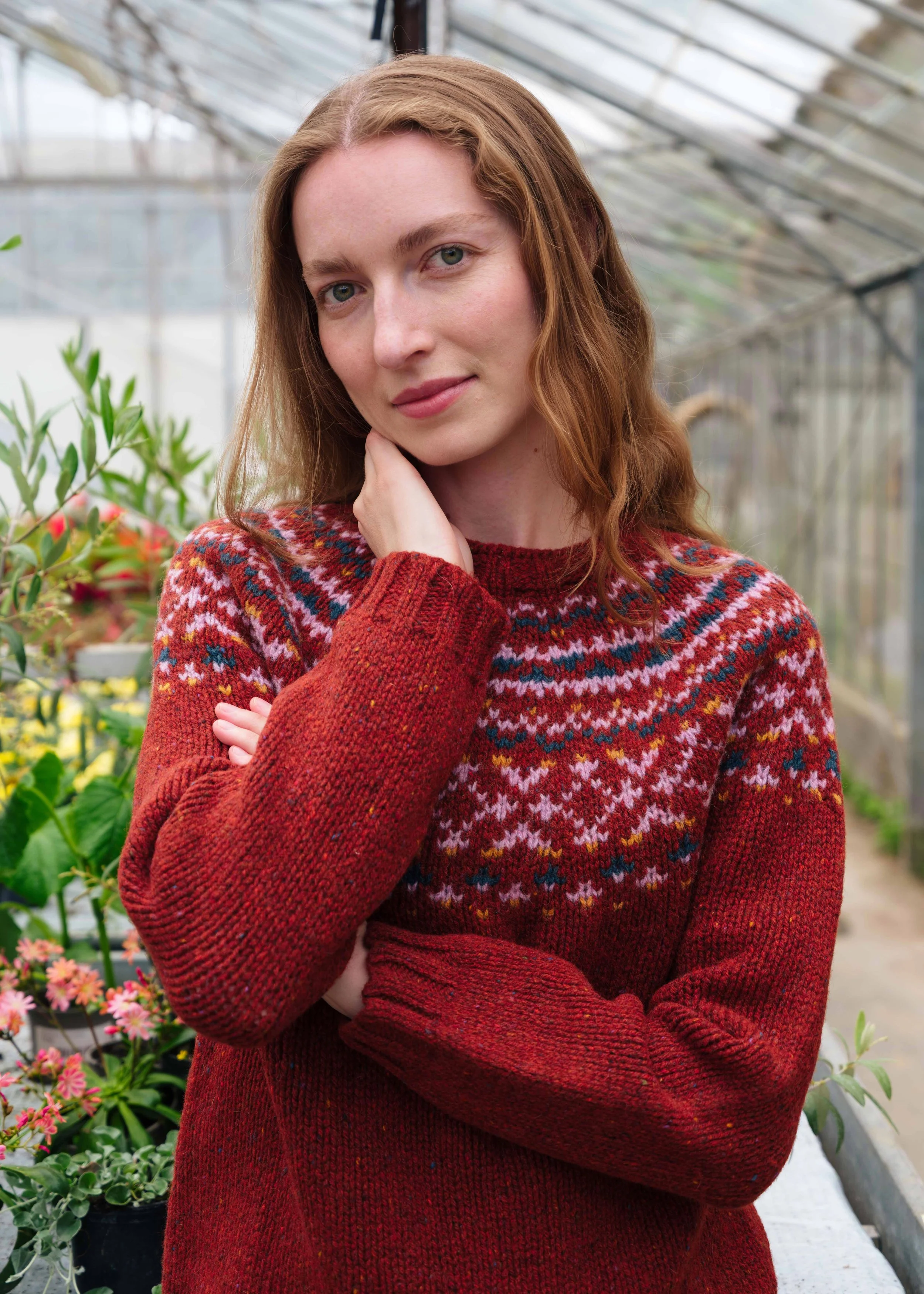 Donegal Chunky Fairisle Yoke Jumper in Rust Fleck (Pre-Order)