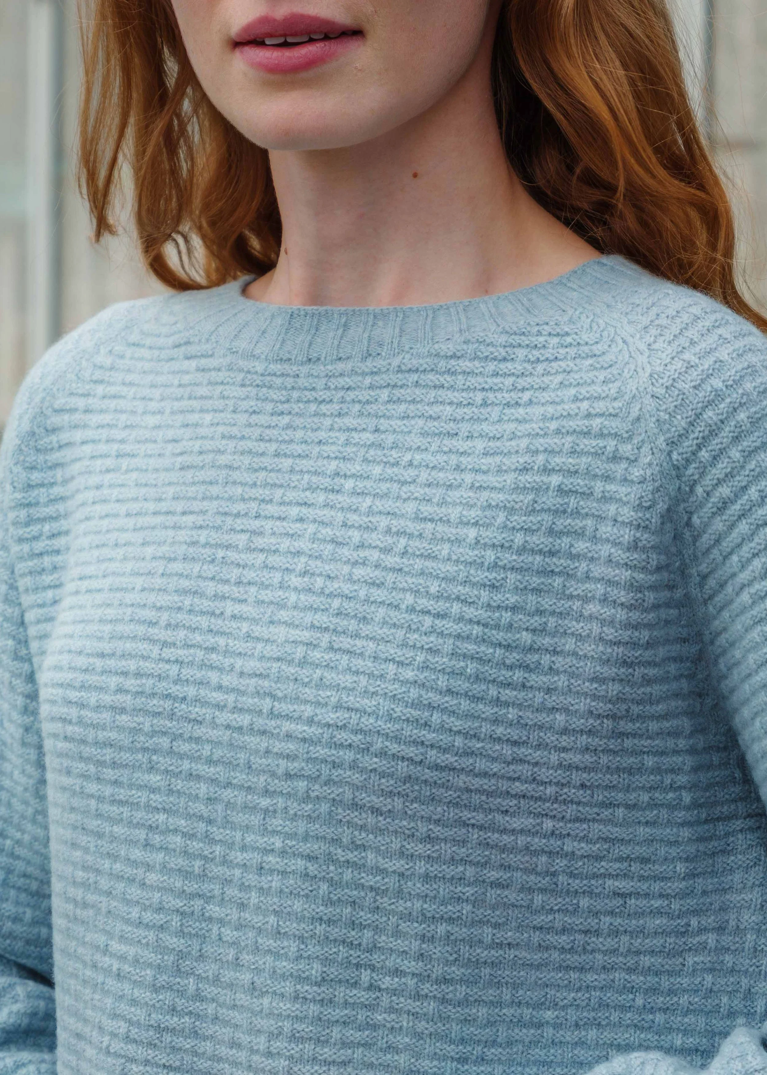 Textured Boxy Raglan Jumper in Aqua