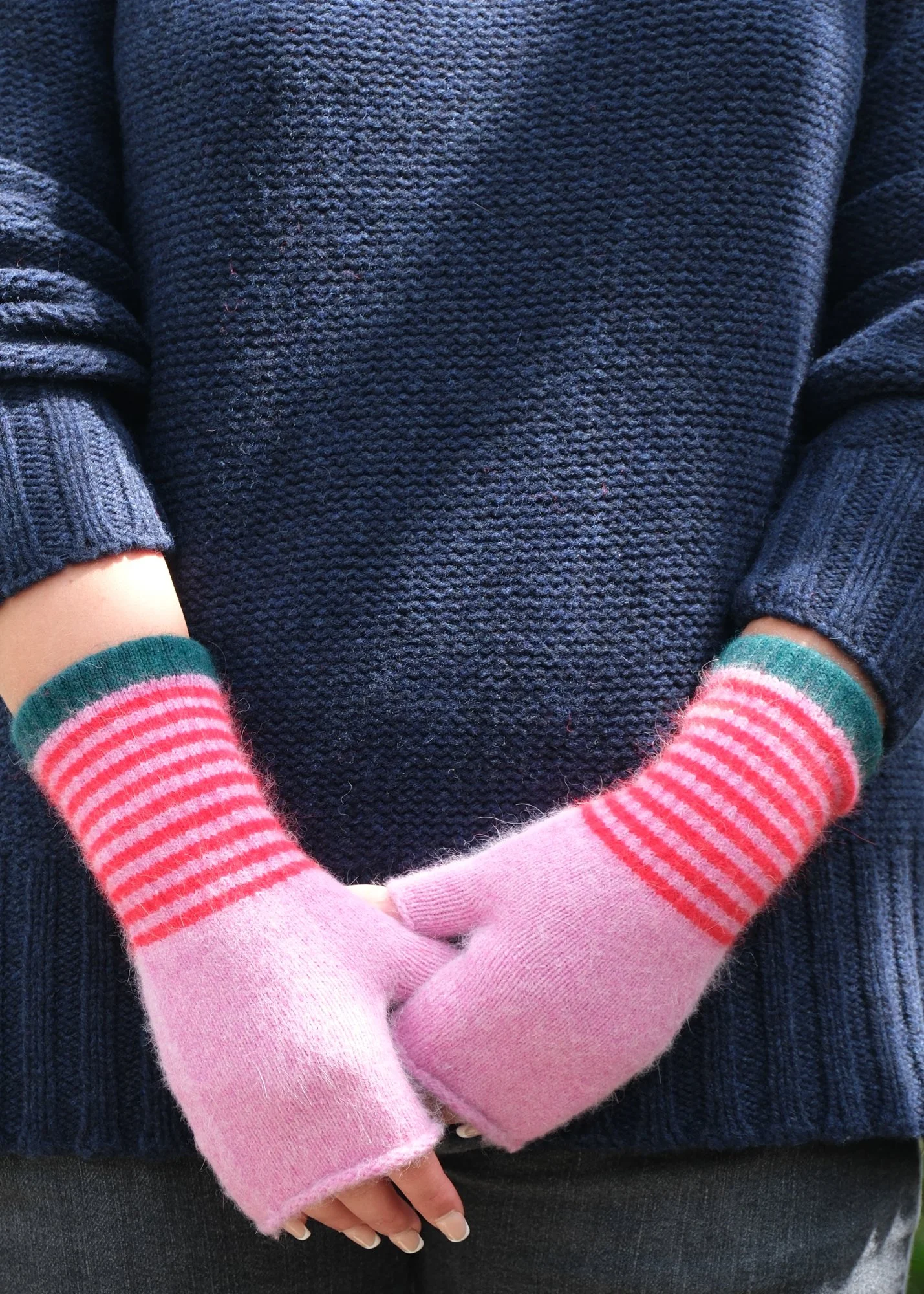 Angora Fingerless Mittens in Pink and Red