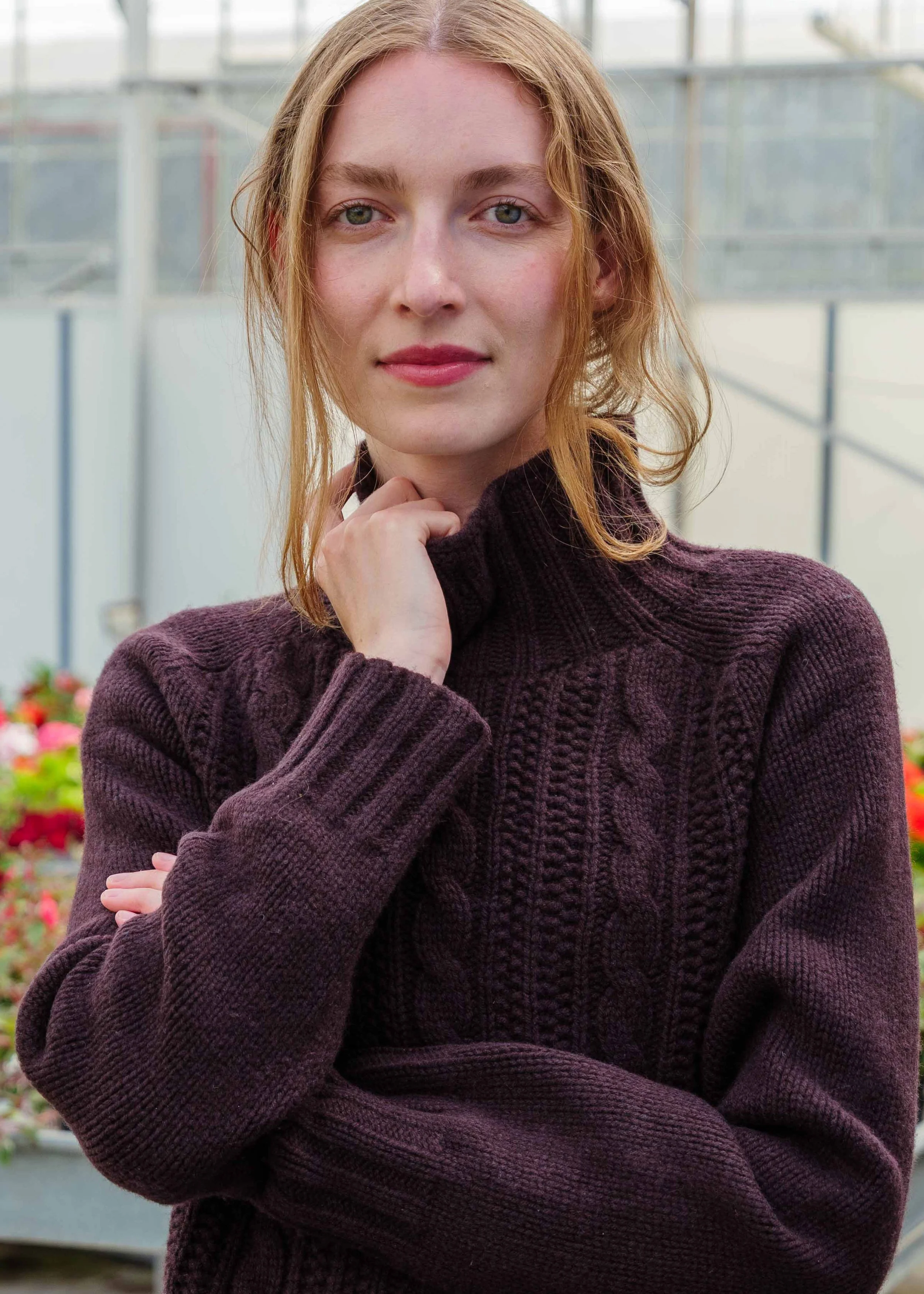 Cable High-Neck Chunky Jumper in Chocolate (Pre-Order)