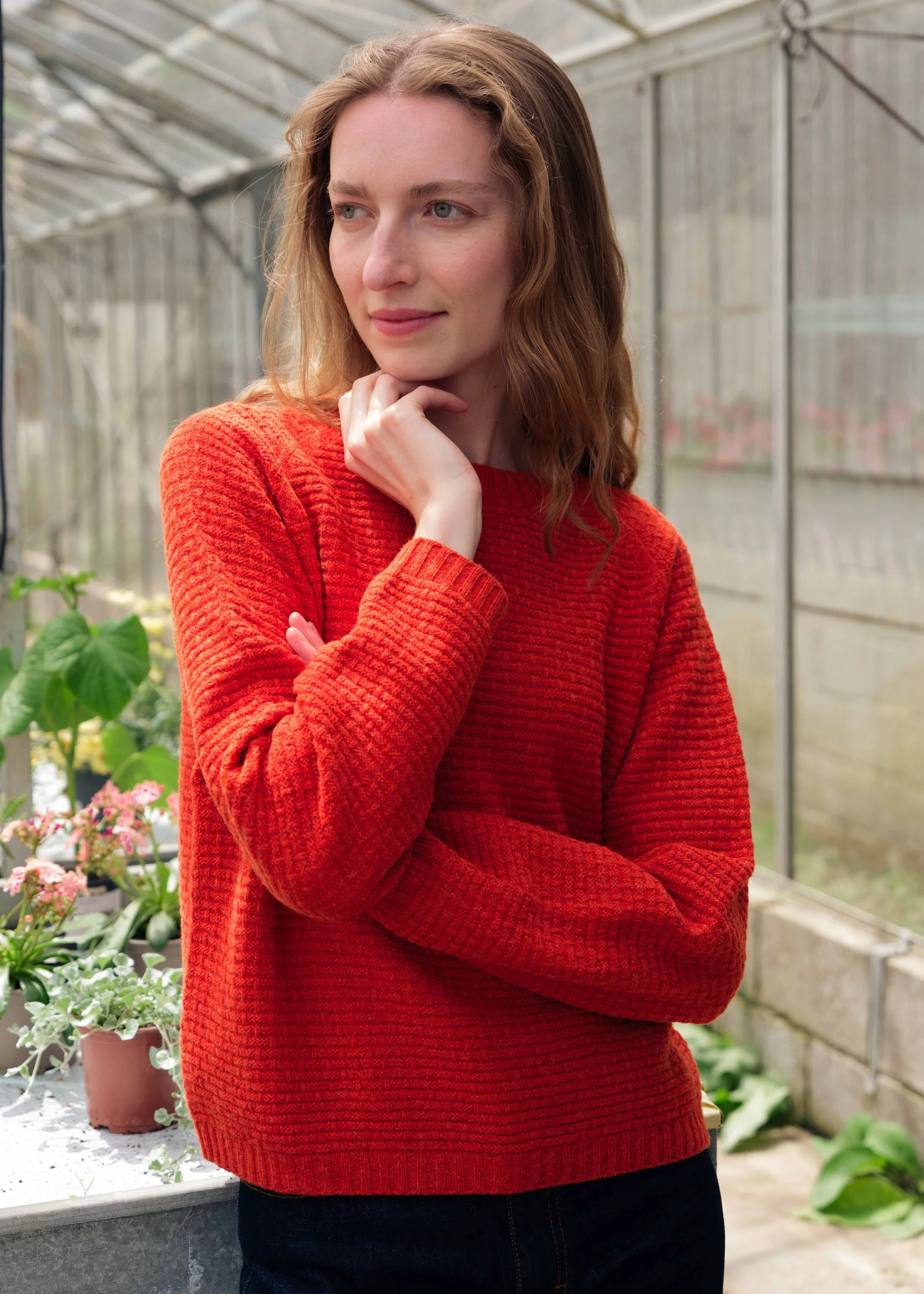 Textured Boxy Raglan Jumper in Rust