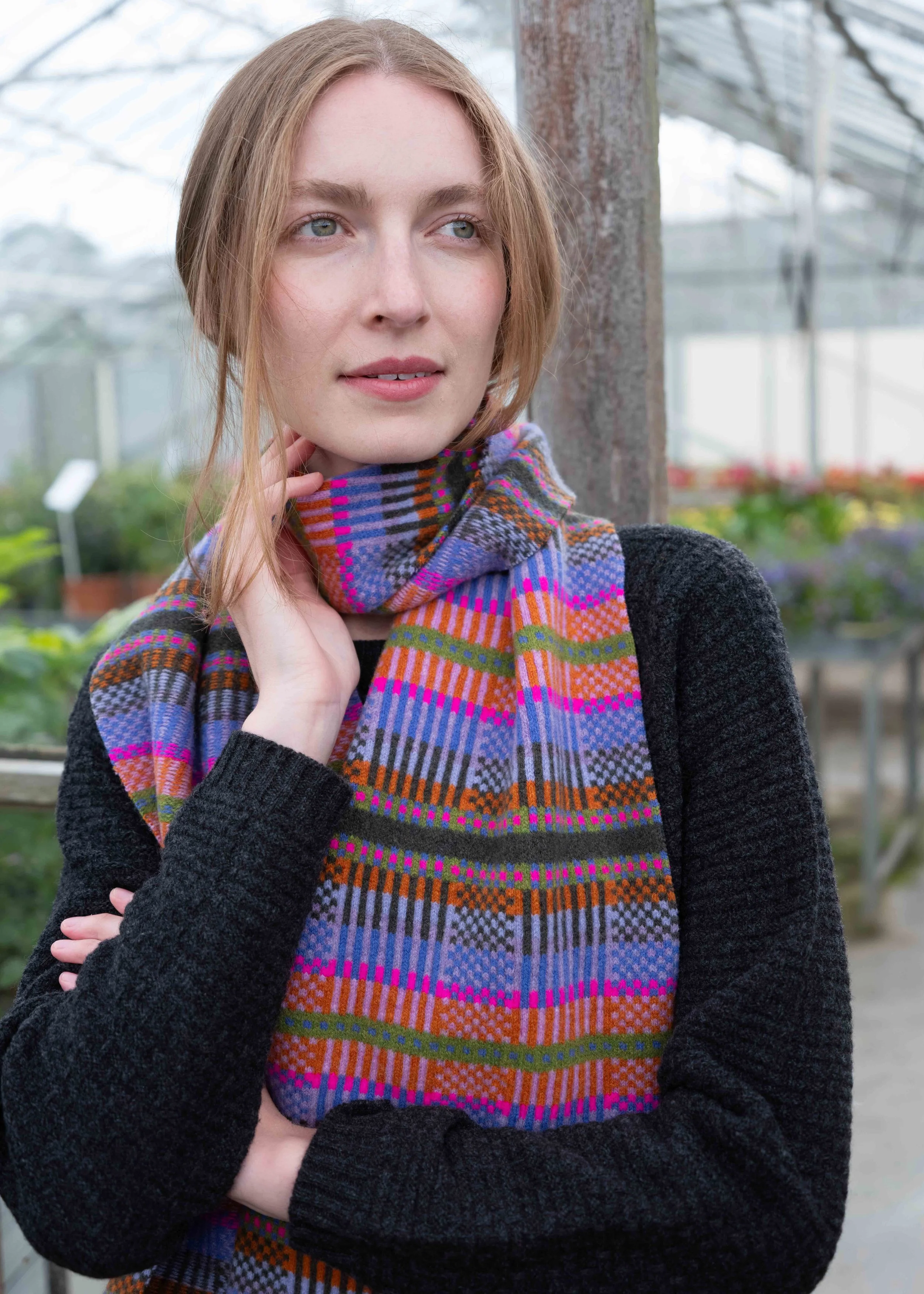 Modern Tartan Scarf in Hot Tropics