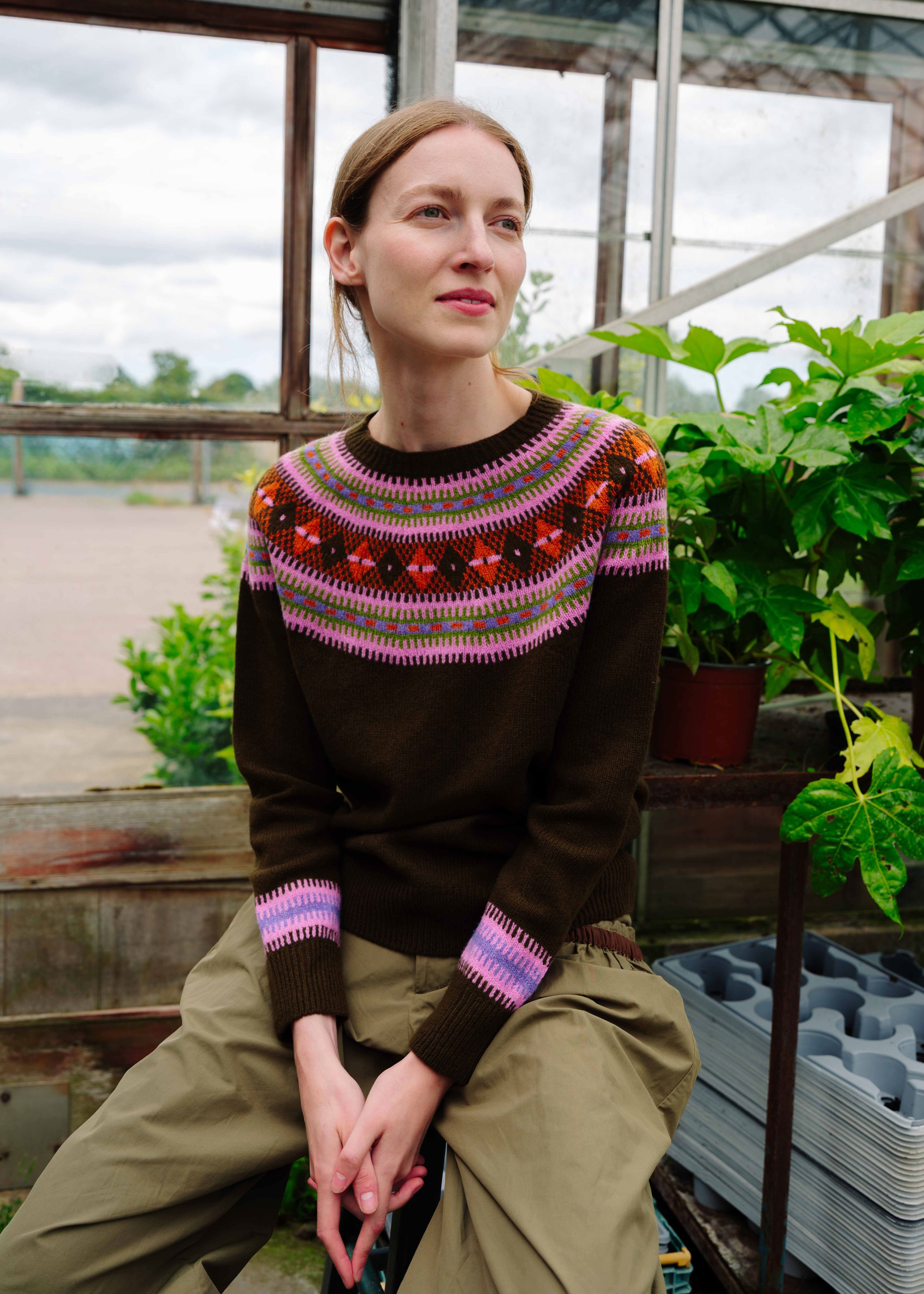 Fairisle Yoke Jumper in Khaki Brown (Pre-Order)