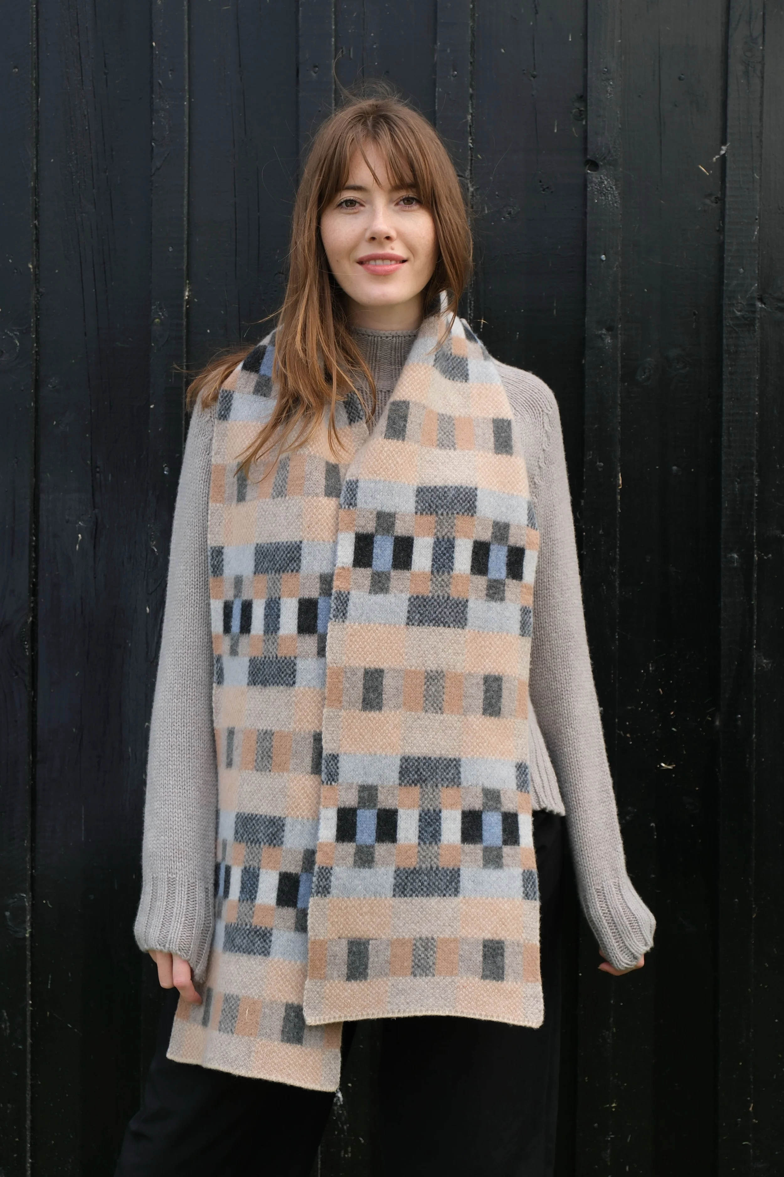 Brushed Block Scarf in Fossil Colours