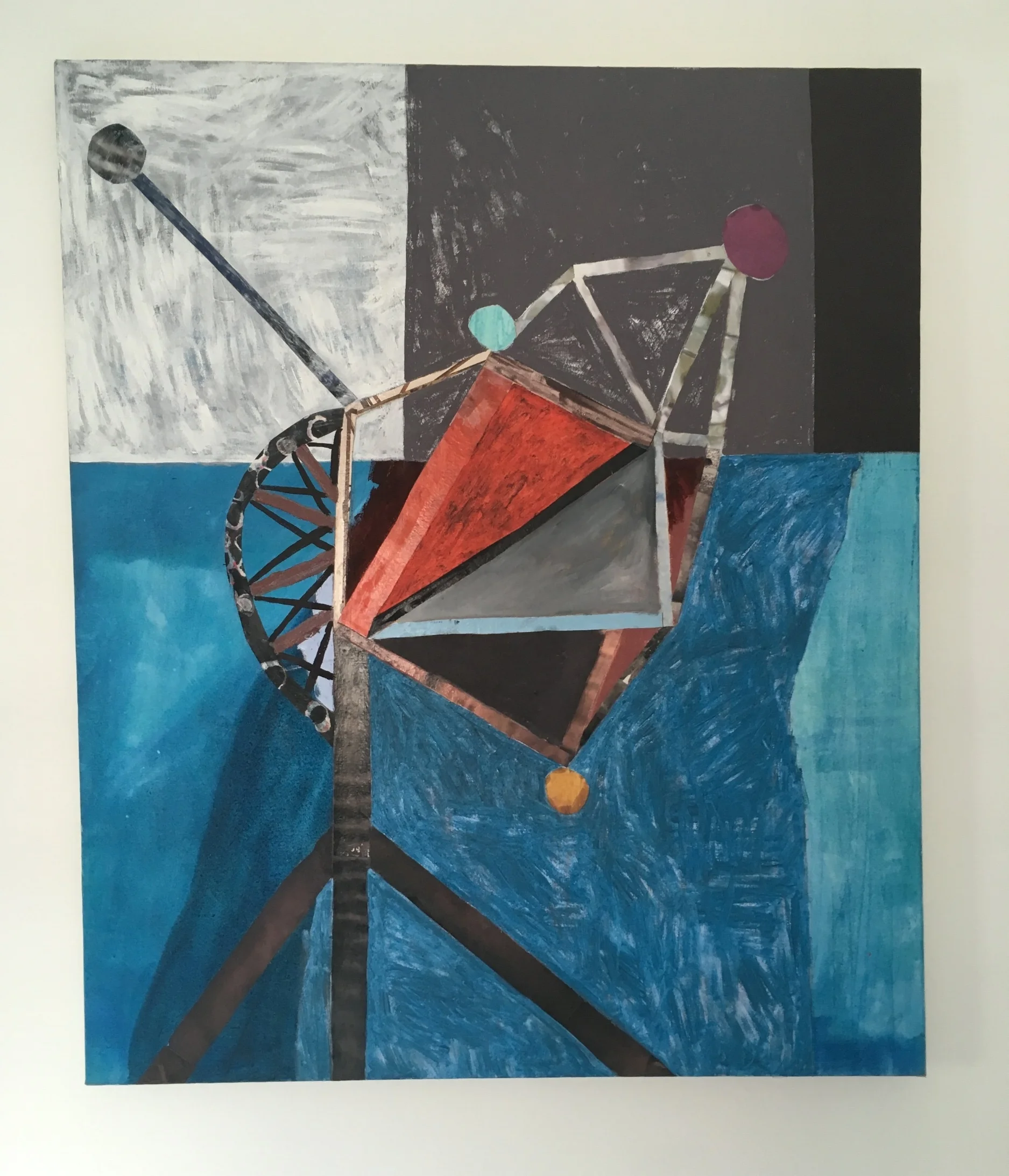 topple blue Handmade oils and collage on canvas