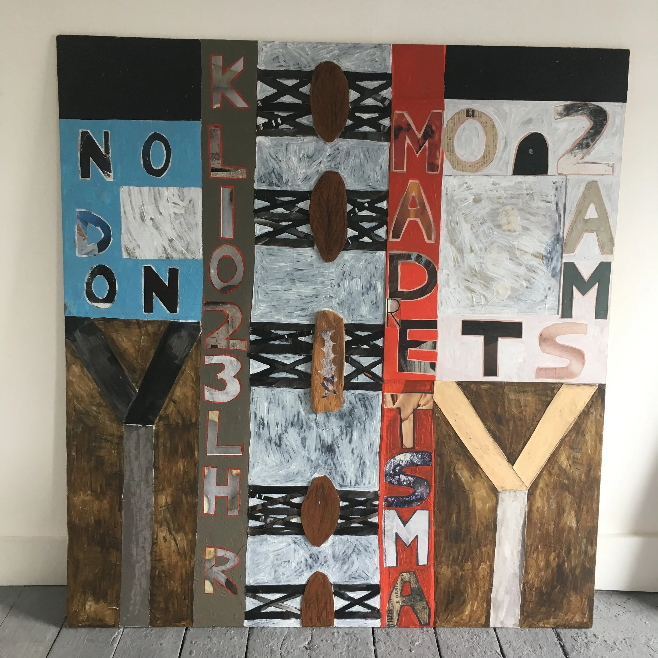 "KL1023" Found objects, college and handmade oils on wood 2019