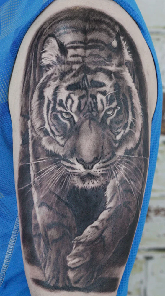 Tiger tattoo here was done as a first tattoo. Fair play to you my friend. And that is just a beginning!