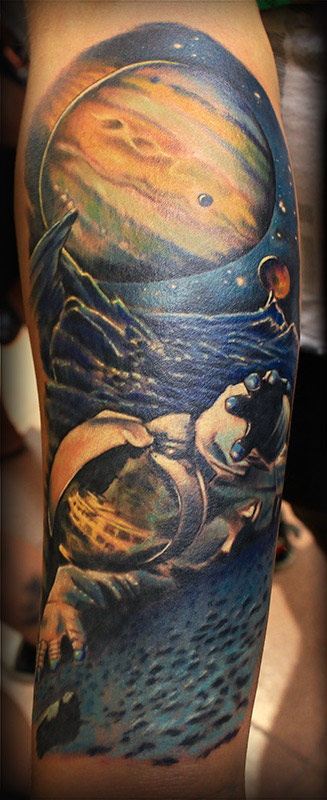 Space theme is a vast subject matter. It takes tattooing a bit of this planet.