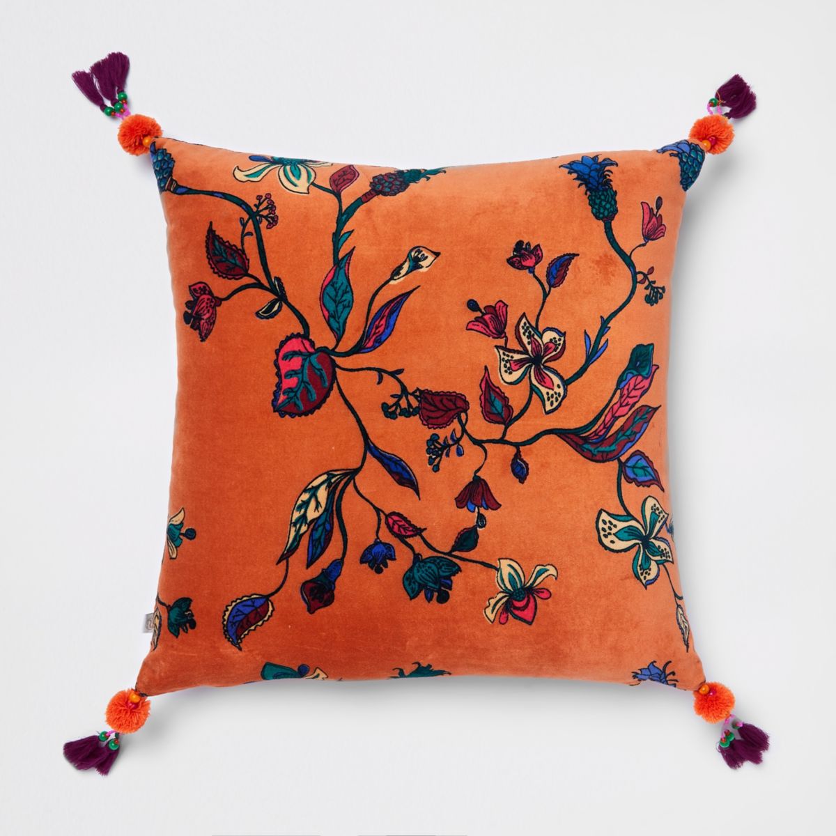 Orange Floral Velvet Cushion, £30