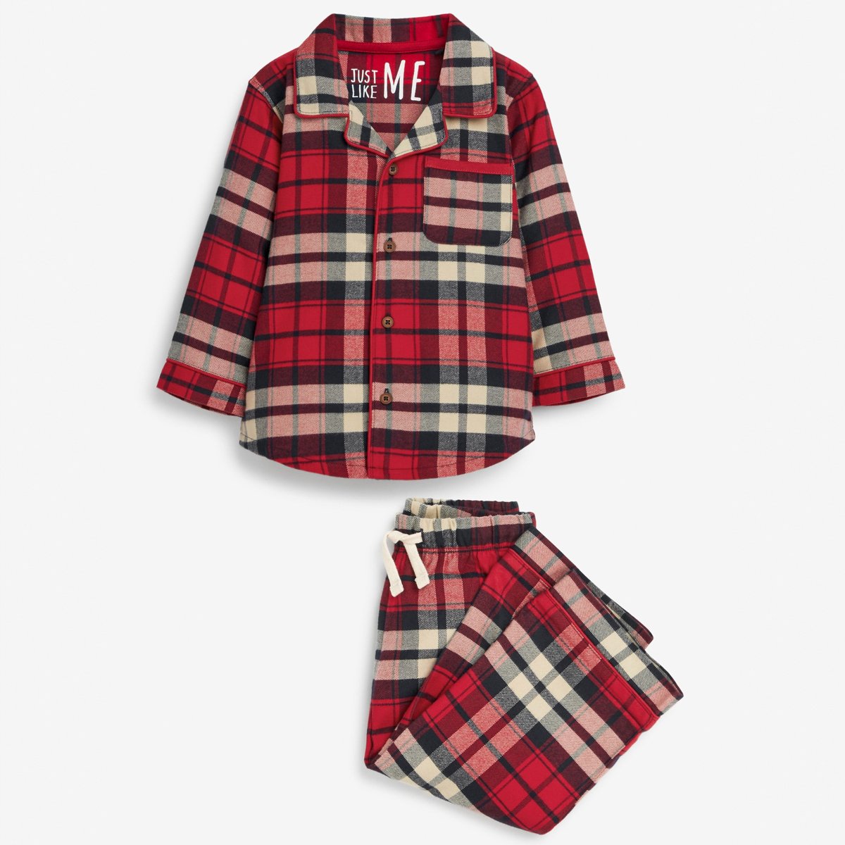Red Check Young Button Through Matching Family Kids Christmas Pyjamas, from £13