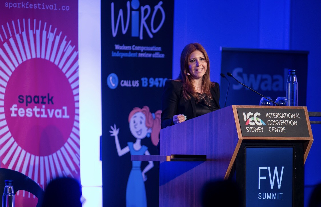 Image supplied: Carina Parisella hosting the Future Work Summit