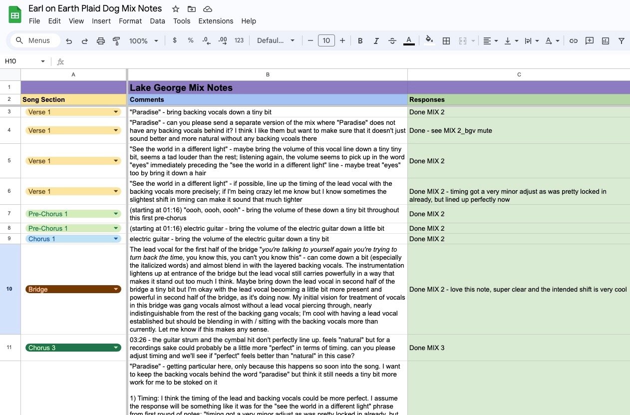 Document Nate used to provide feedback on mixes