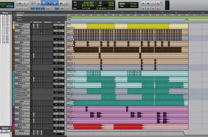 Example of multiple tracks in a ProTools session