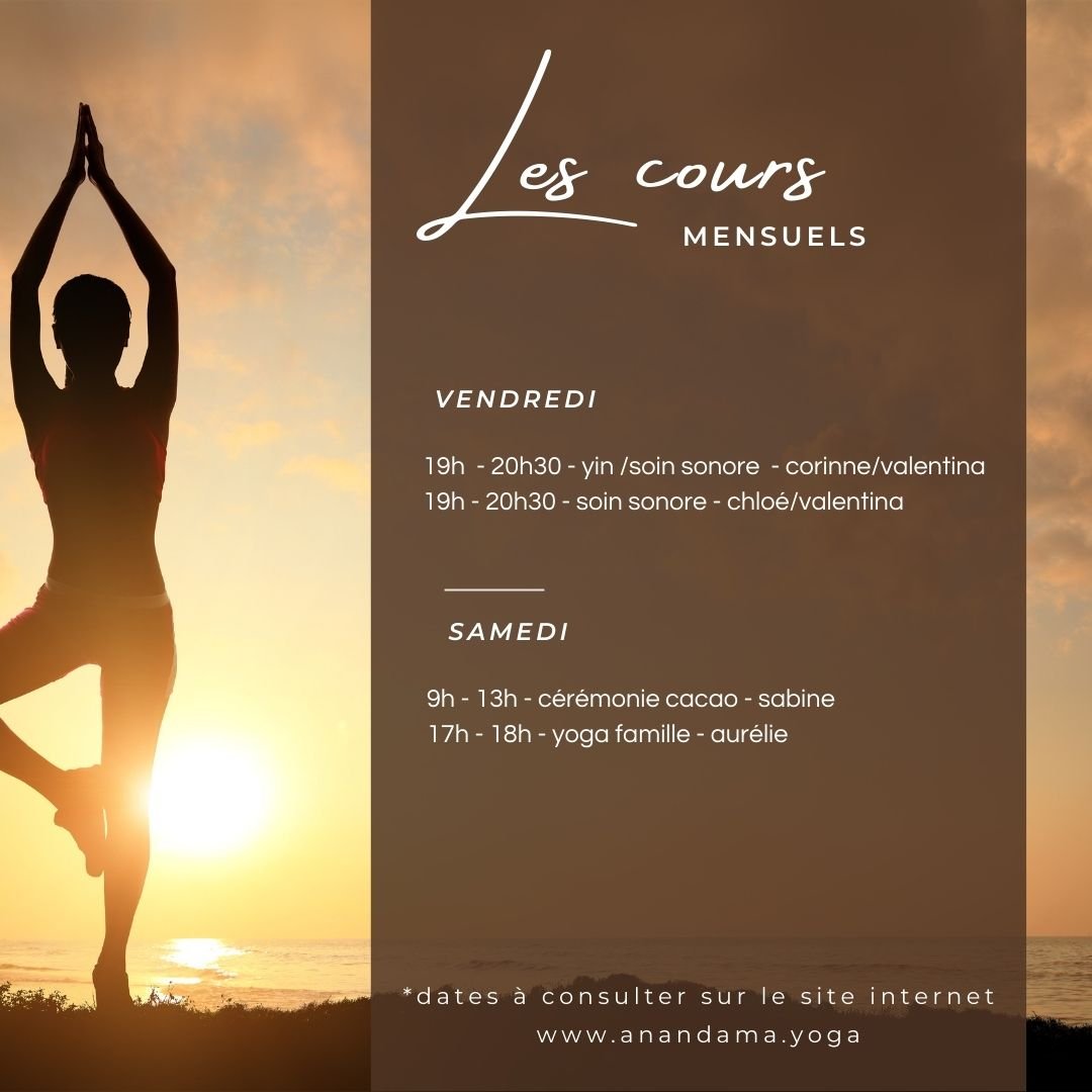 🤍 Les ateliers/cours mensuels 🤍

Chez Anada Ma Yoga nous vous proposons du yoga mais aussi d'autres fa&ccedil;ons de prendre soin de vous.

Plus d'info sur notre site internet 
👉 lien en bio