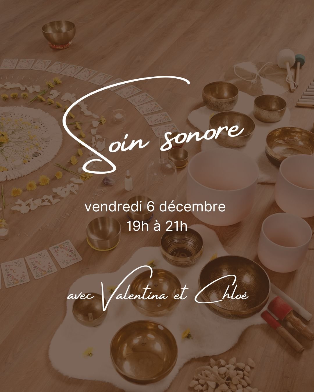- Soin sonore -

vendredi 6 d&eacute;cembre de 19h &agrave; 21h

Laisser vous transporter dans l'univers de Valentina et Chlo&eacute;, qui ont cr&eacute;er @une.pause.ch .

✨ Des moments de soins puissants pour prendre soin de vous avec bienveillance