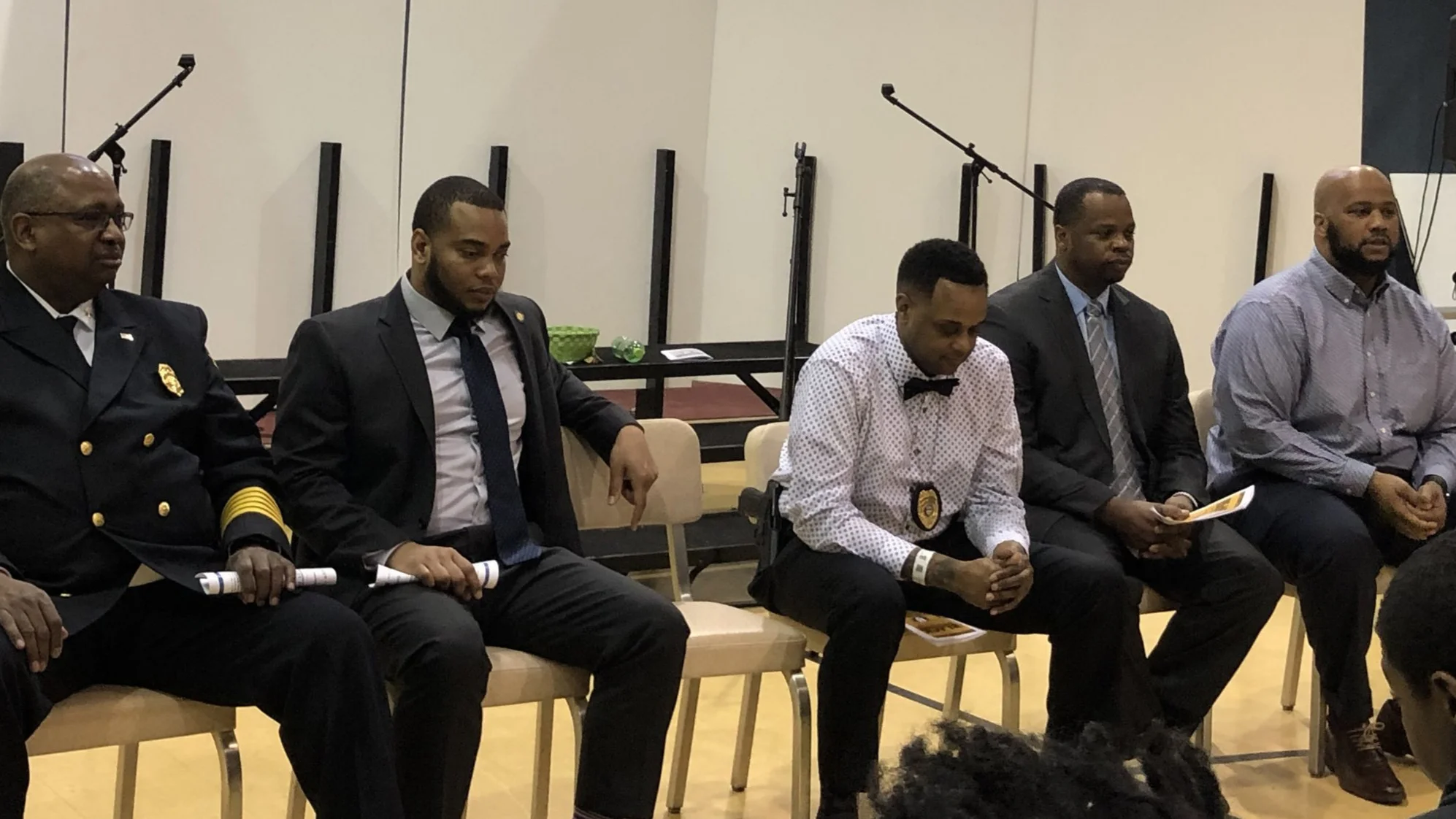 From left: Chief Clarence Tucker, David Hamilton, Detective Jon Morgan, Reggie Ray, Larry Burt