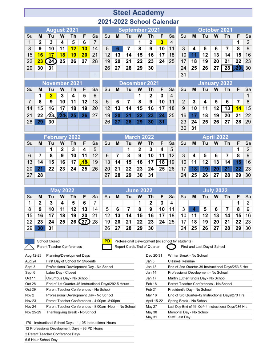 Creighton Calendar 2022 2021-2022 School Calendar — The Steel Academy