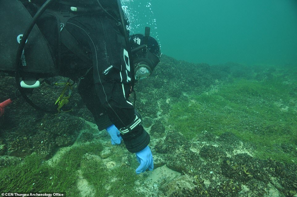   The man-made piles of stones were found on the Swiss side of Lake Constance, a 207-square-mile lake on the borders of Switzerland, Germany and Austria and work is ongoing to learn more about them  