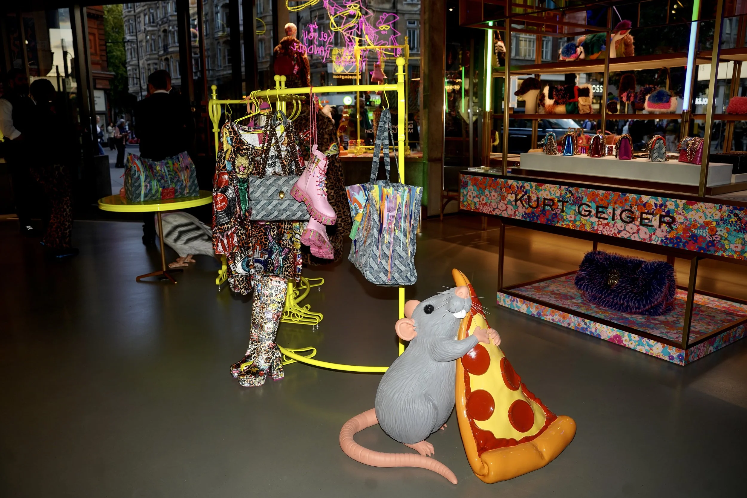 Event design and styling inside Kurt Geiger's Oxford Street flagship store for the Kelsey Randall launch.