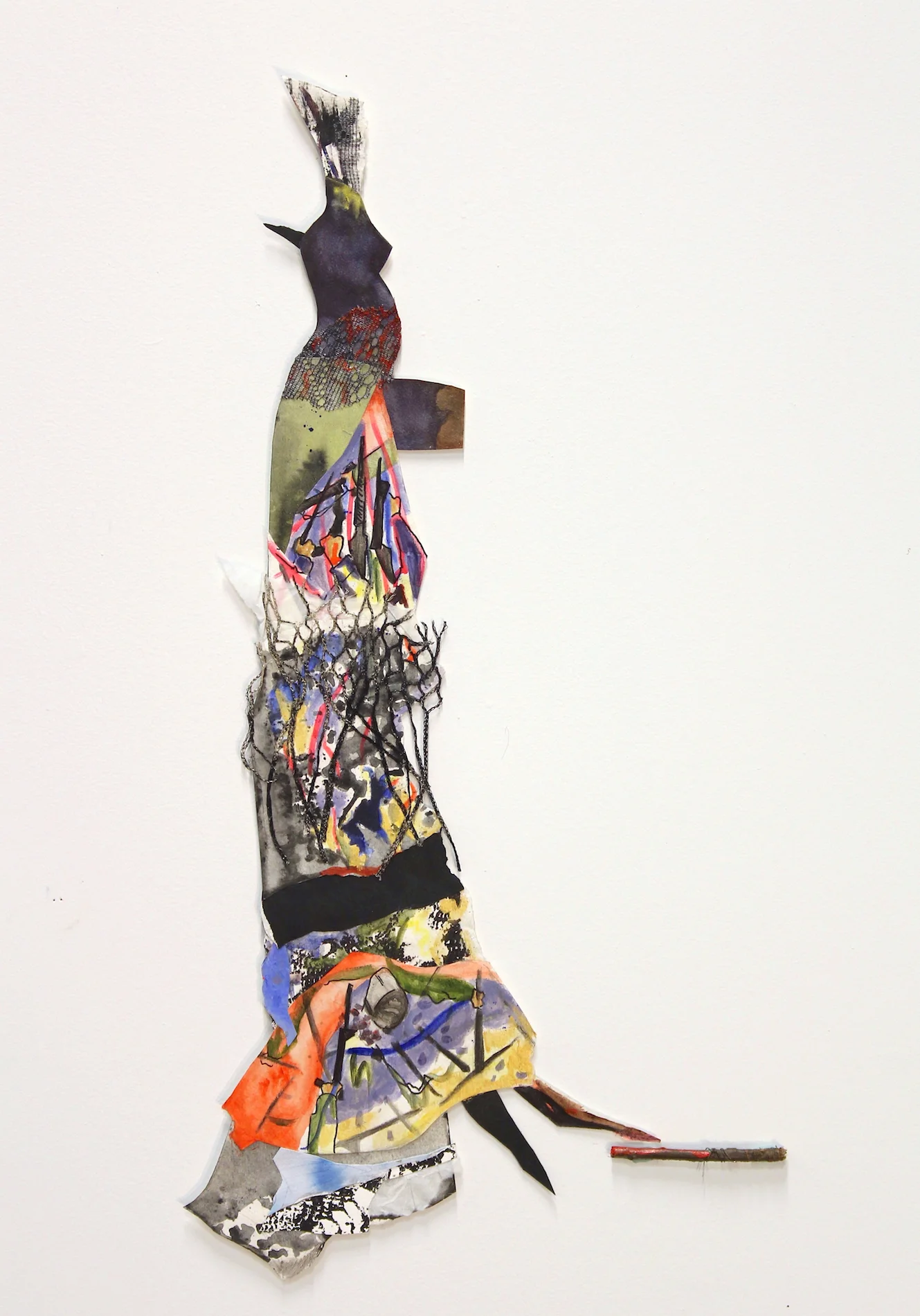 Figure With Thorn , mixed media, wood, 13 in x 31 in, 2016