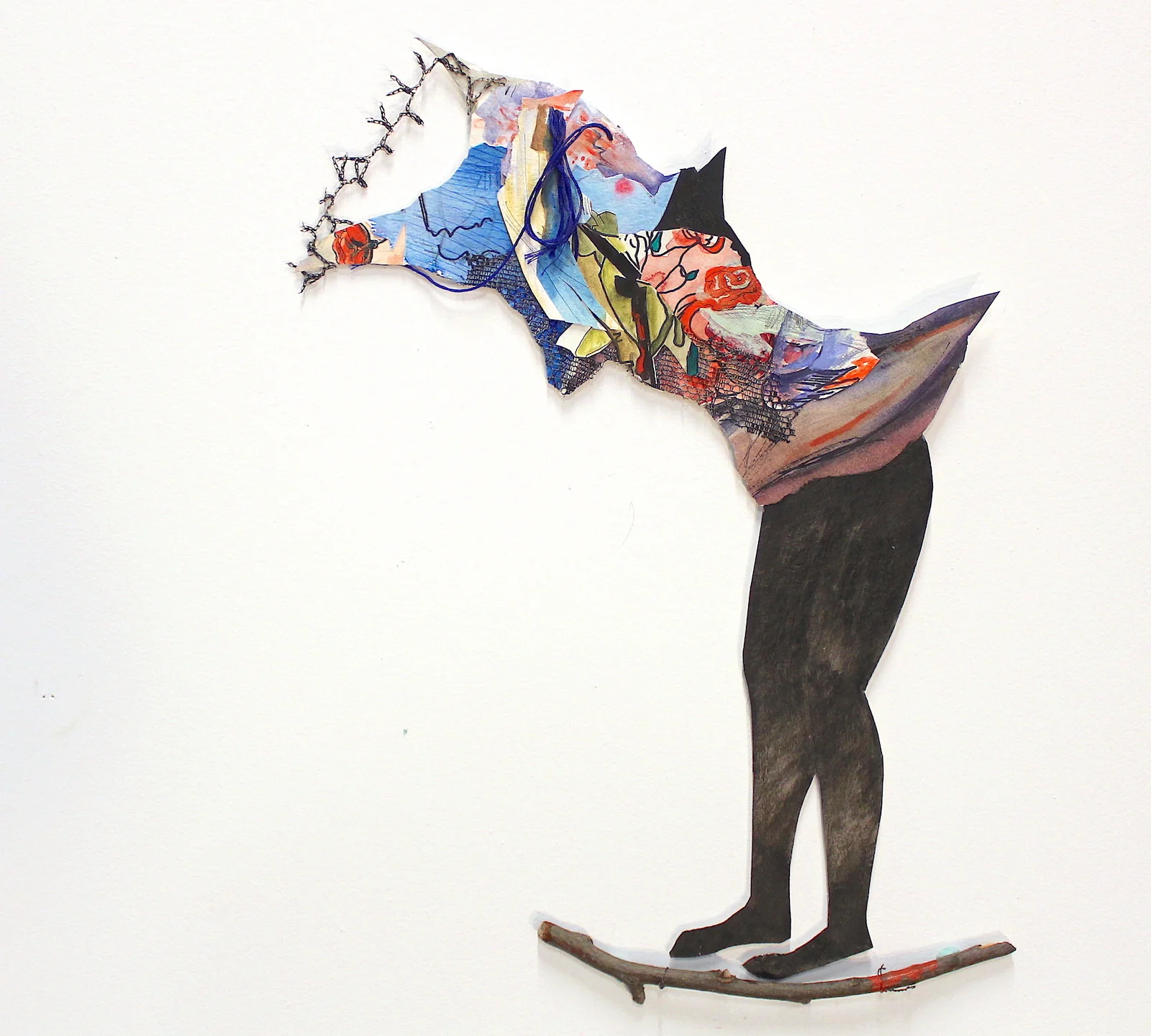 Figure With Trapped Sky, mixed media, wood, 16 in x 19 in, 2016