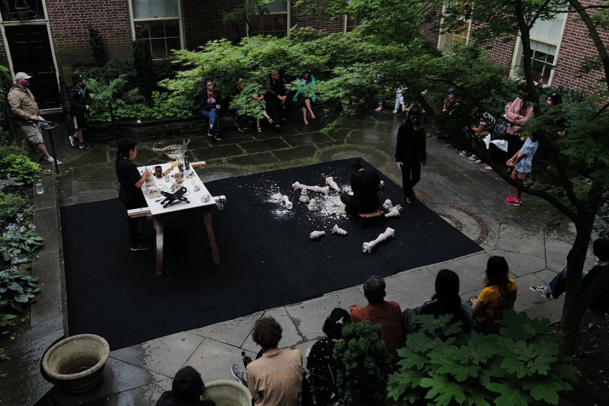   Ecologías Solidarias,  2024, collaboration with Asma Kazmi and Anabel Vázquez Rodríquez, site specific performance in RISD Museum courtyard photo by Marta Fodor 