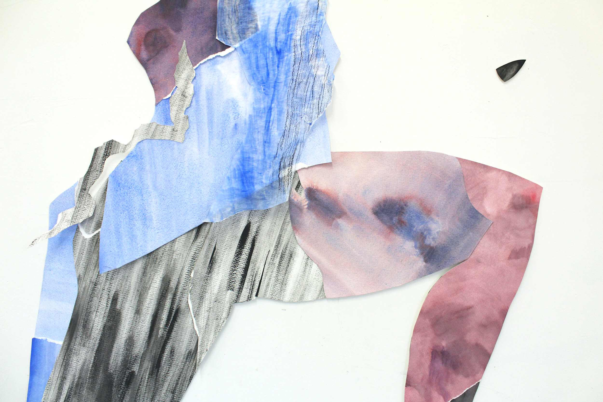 Gismee Maya 1, This Body is Water 1, (detail shot) 2017, installation with paper, organza, collected writings of im/migrants, watercolor, acrylic