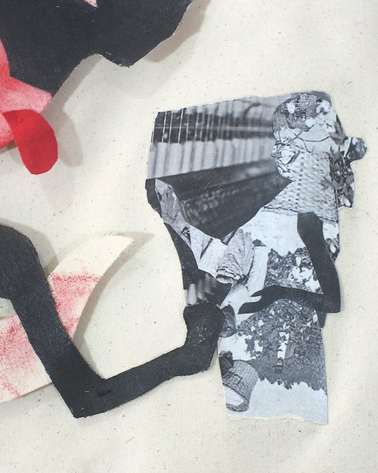   We Spun Roses For Bread and Still They Starved,  2021, Detail: collage of child American female textile worker and enslaved woman picking cotton 