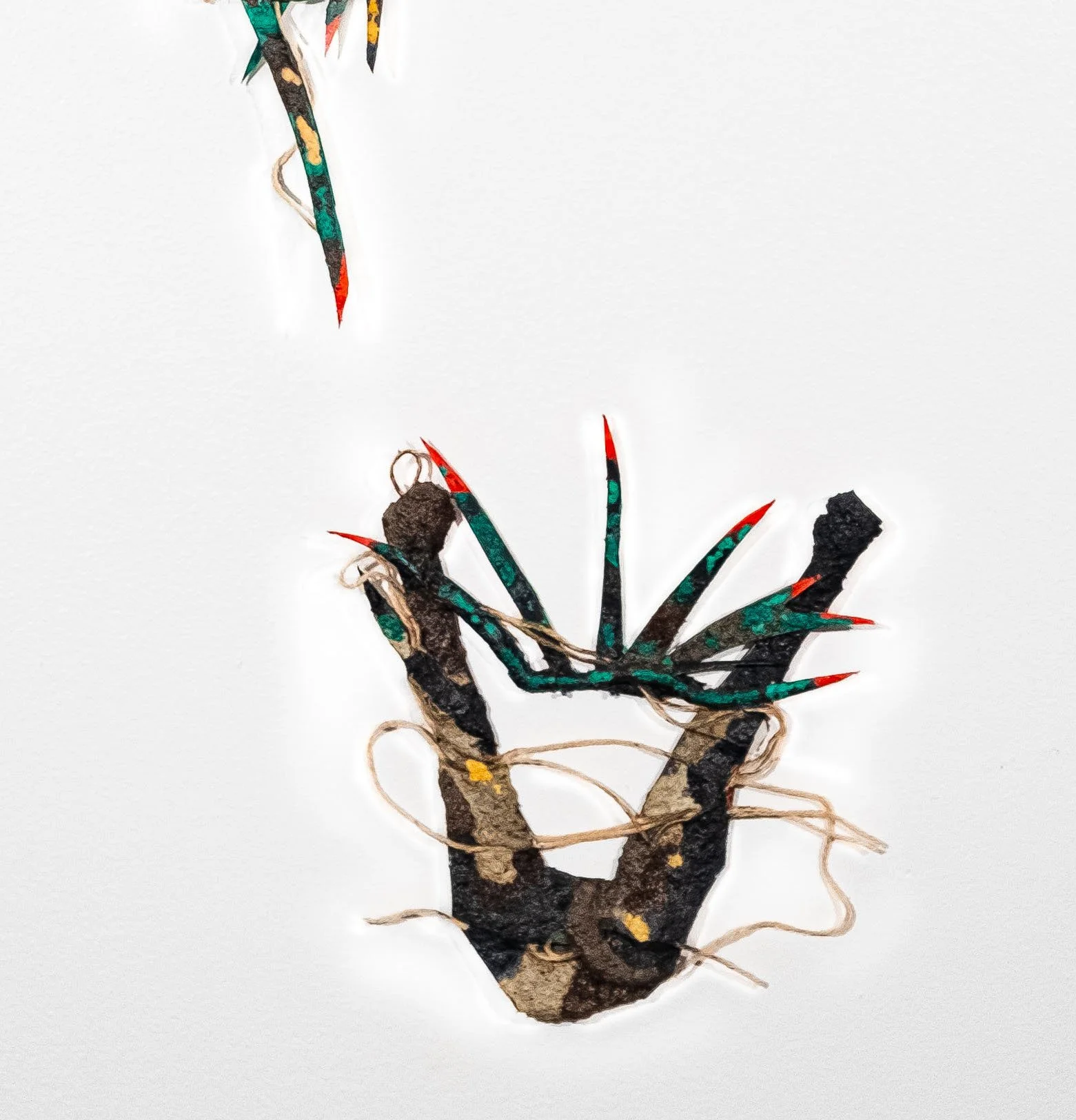 Black brown earth riot and golden, bottom detail, 2 023, paper pulp on foam, stiffened yarn, turmeric, coffee grinds, acrylic. Photo credit: Jacob Sait Ermete