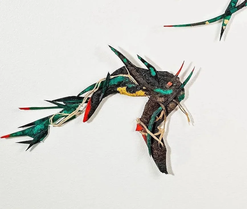 Black brown earth riot and golden, detail, 2023, paper pulp on foam, stiffened yarn, turmeric, coffee grinds, acrylic. Photo credit: Jacob Sait Ermete