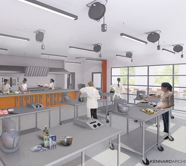 glimpse into the future future chefs Teaching Kitchen for the kids. watch for construction pics this summer/fall. @futurechefs  #jkafuturechefs #futurechefs #futurechef #architecturerender #roxbury #lounge #teachingkids #teachingkitchen #chef #boston